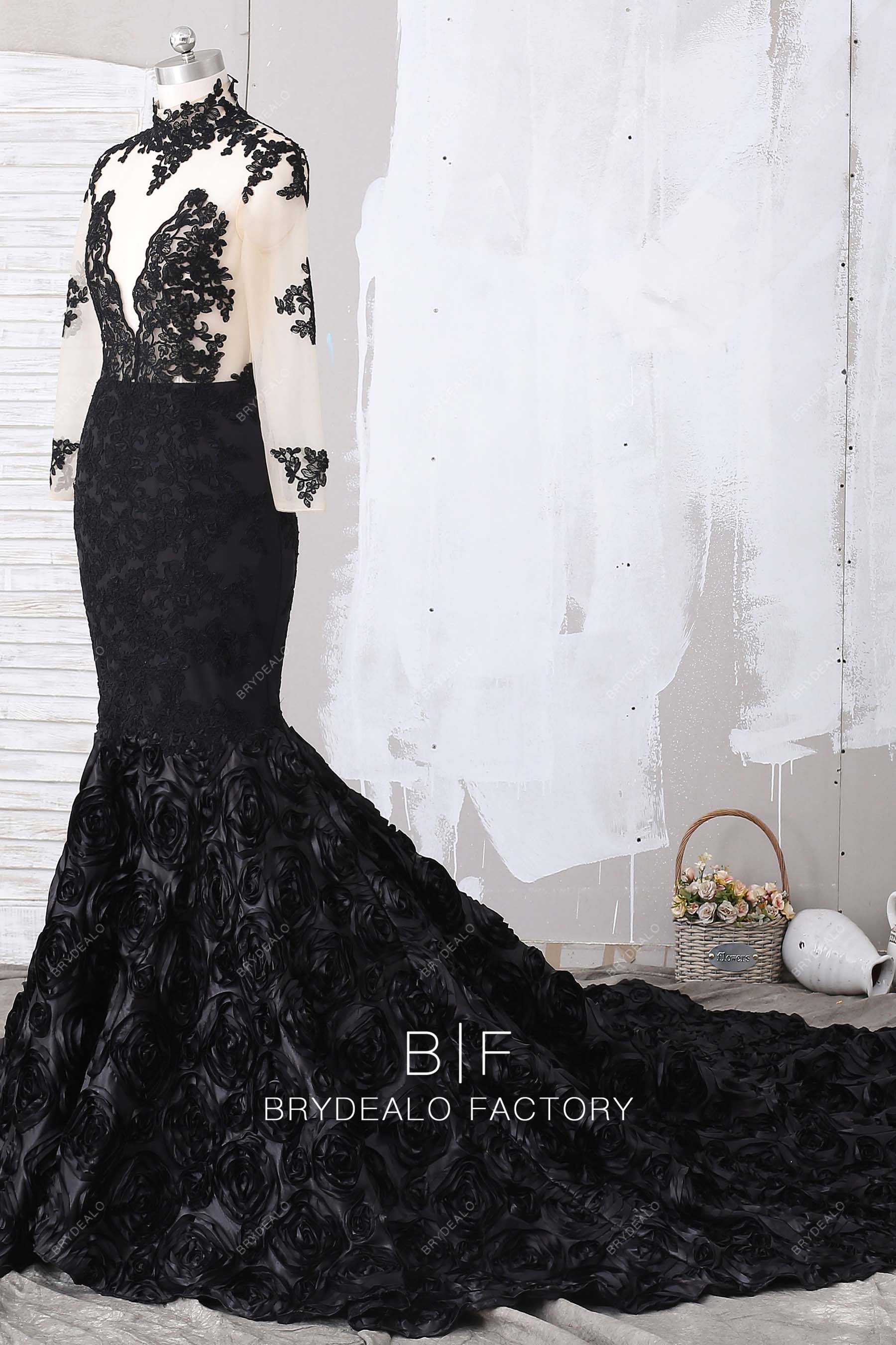 Timeless Black Mermaid 3D Roses Long Train Prom Dress Brydealo Timeless Black Mermaid 3D Roses Long Train Prom Dress Brydealo
