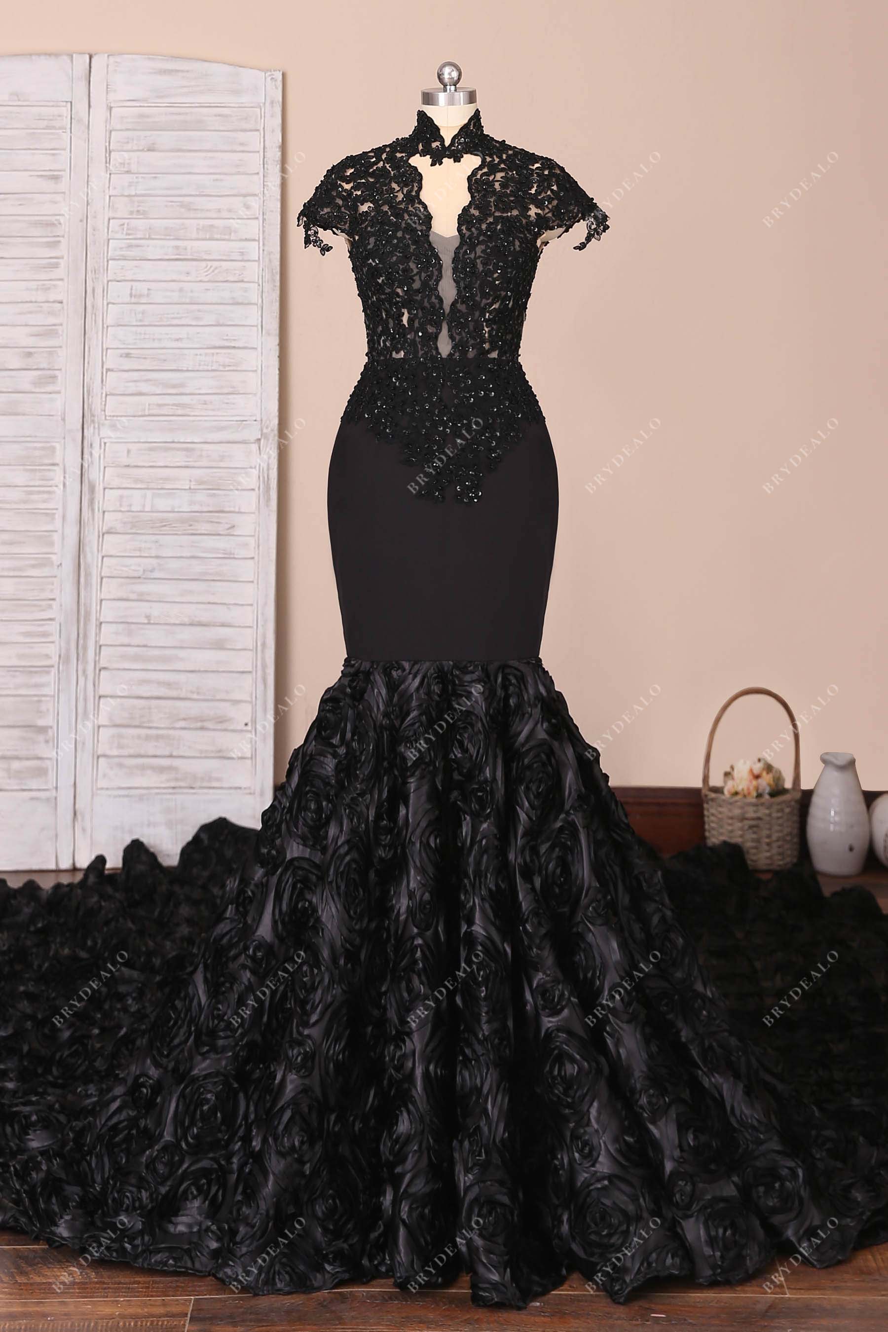 black 3D roses mermaid prom dress