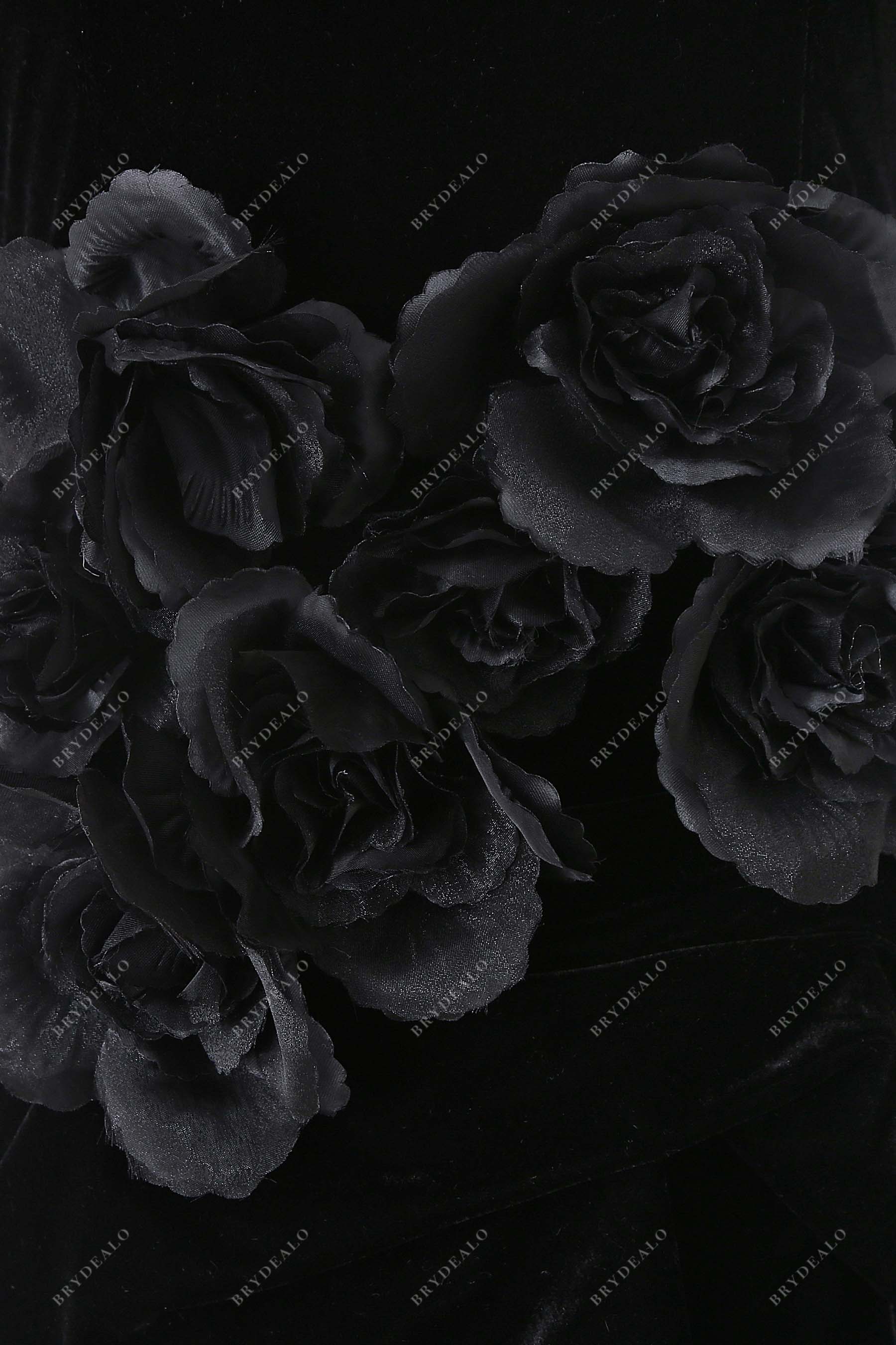 black handmade 3D flowers prom gown