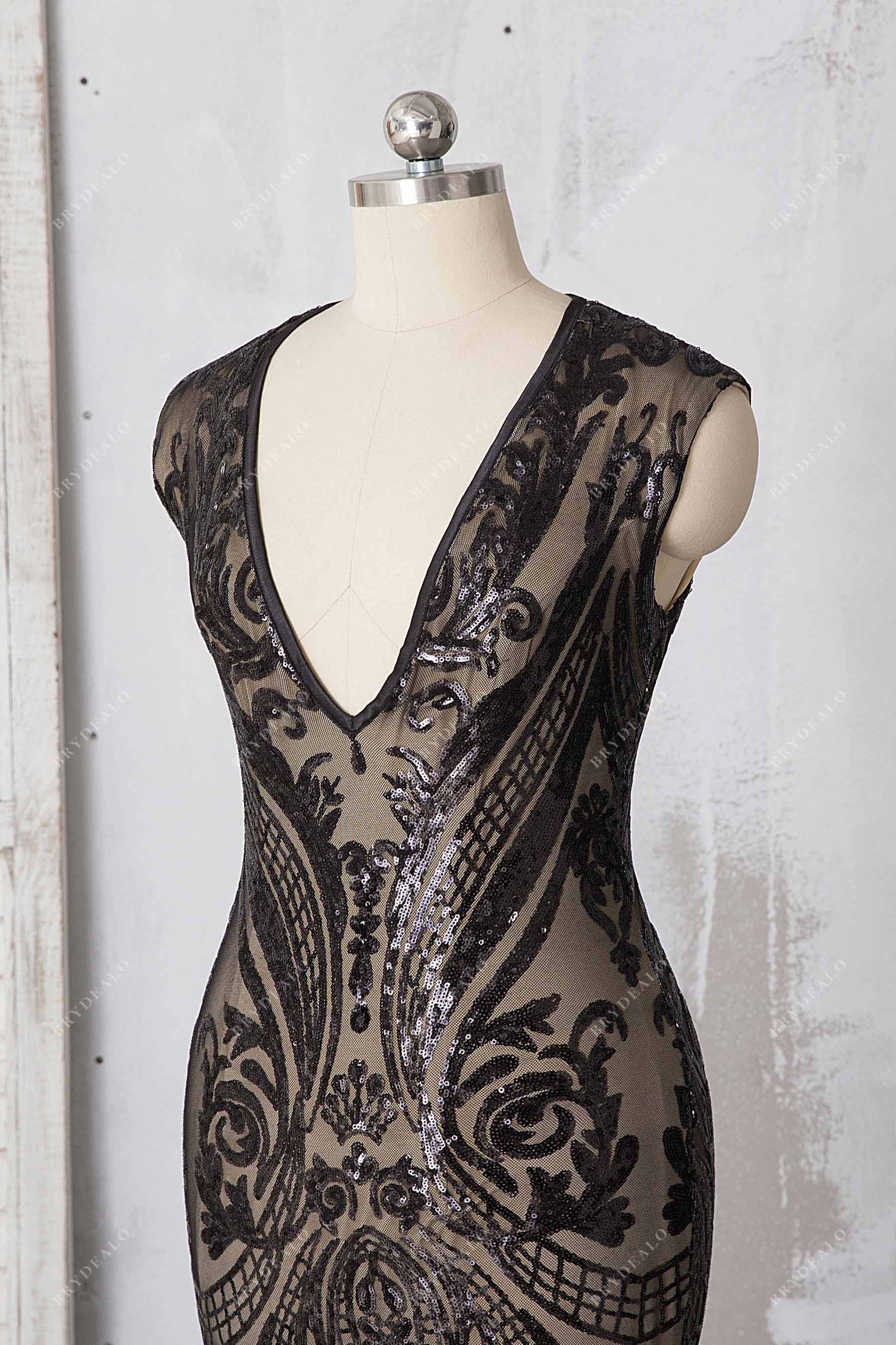 sleeveless sequin v-neck formal dress