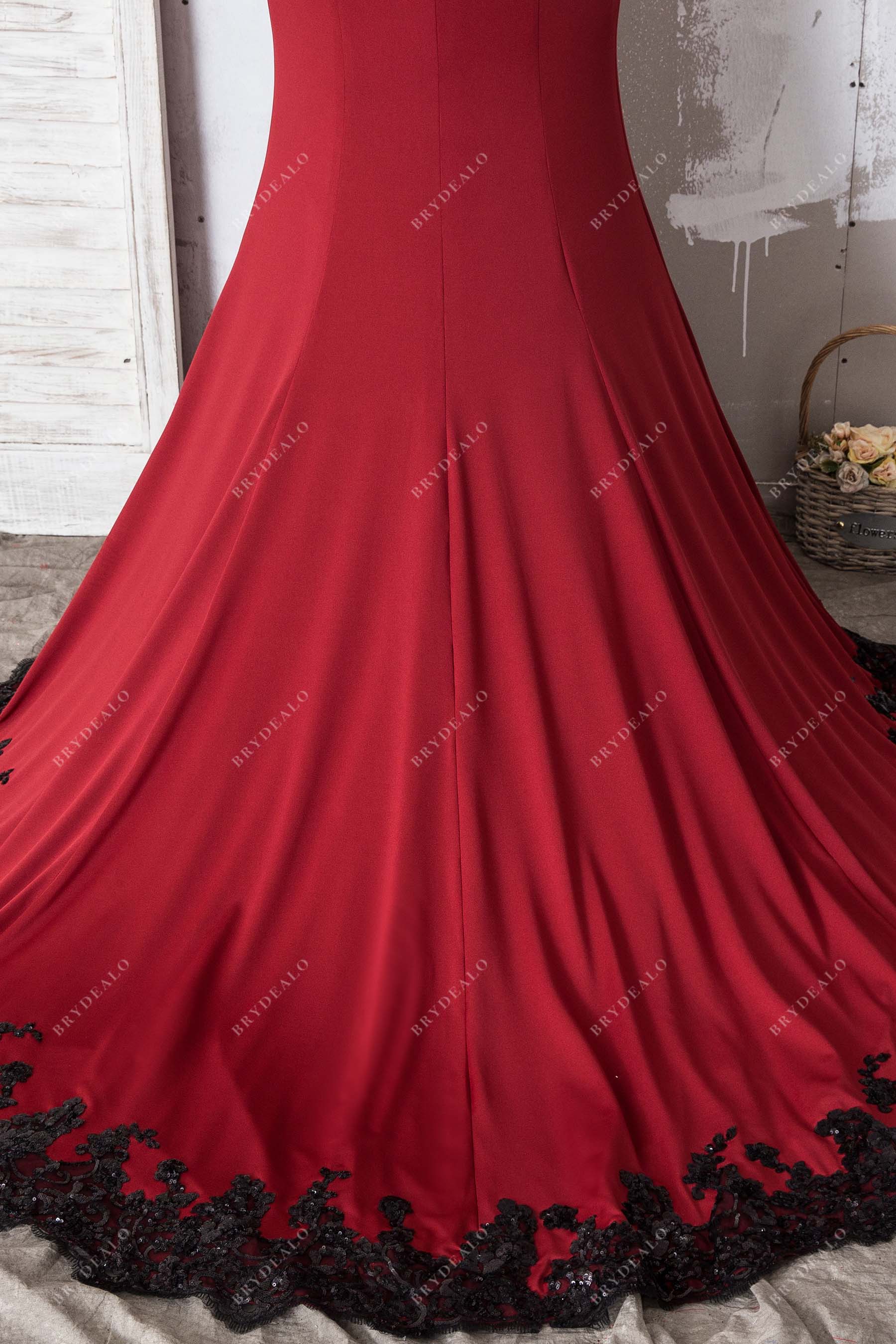 sequin lace applique long train prom dress