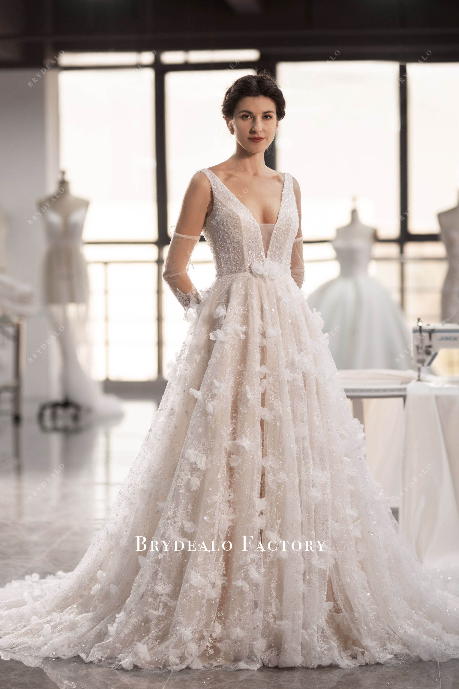 bloom flower straps wedding dress
