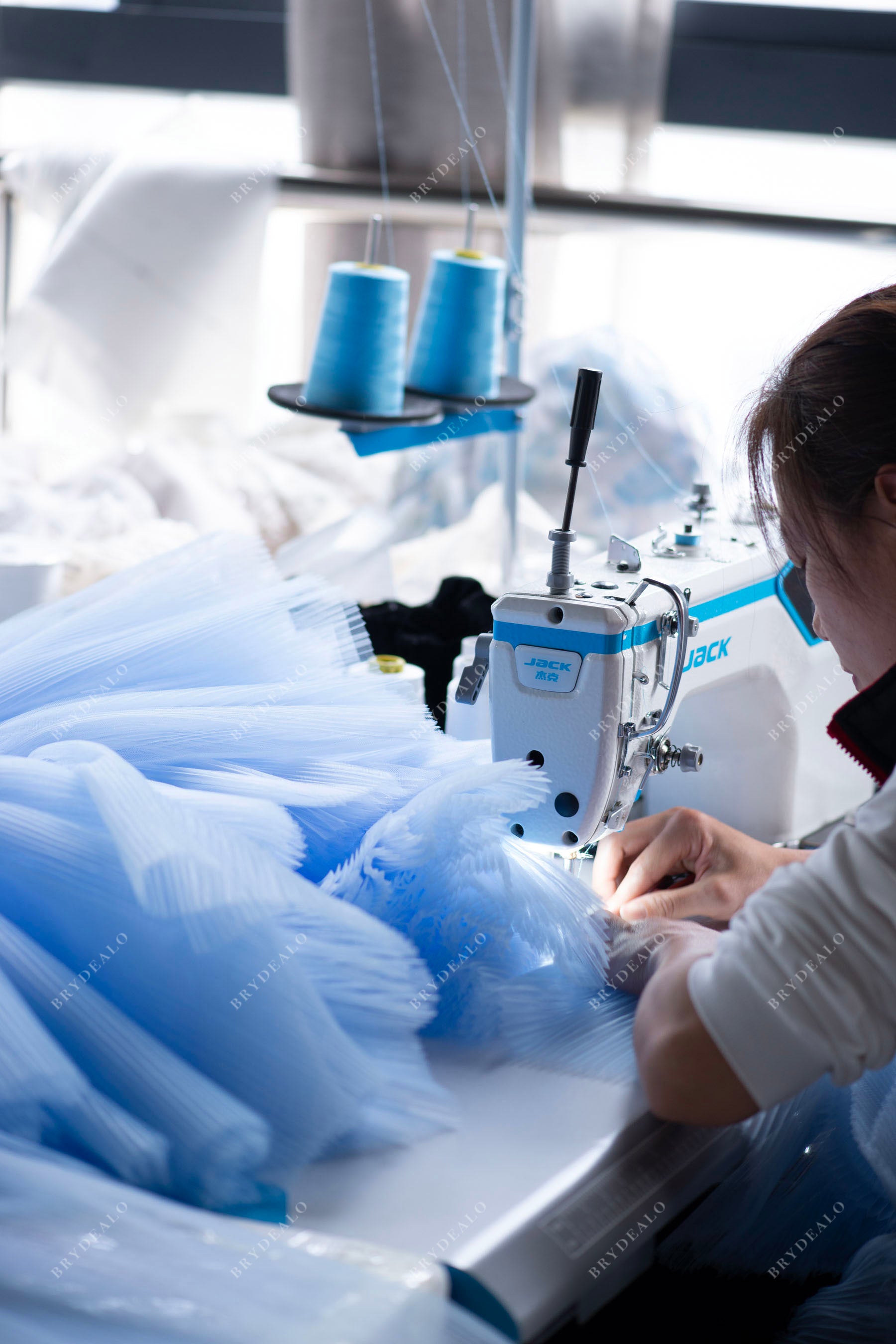 blue  tiered tulle formal dress