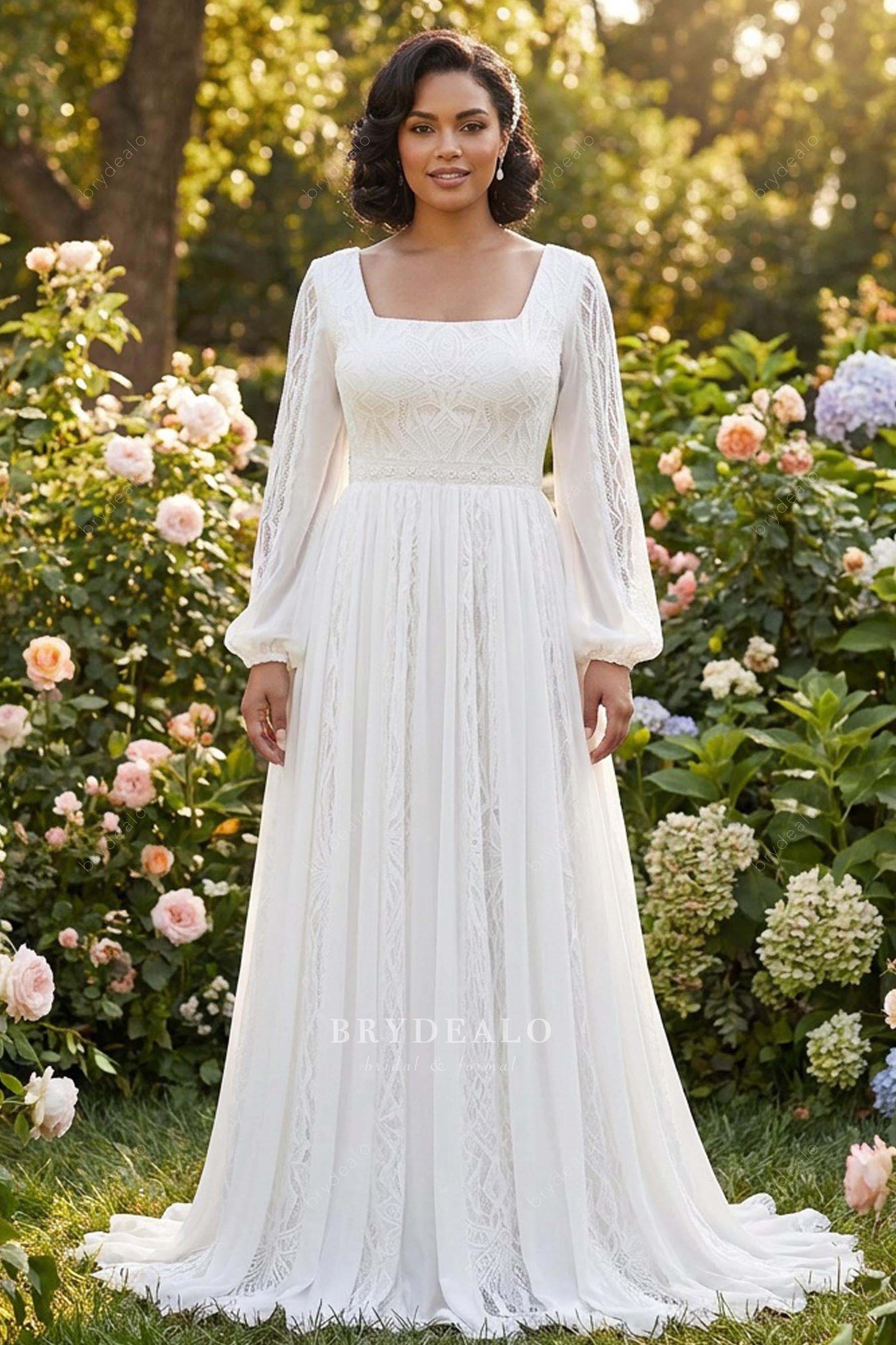 bohemian sleeved lace wedding dress