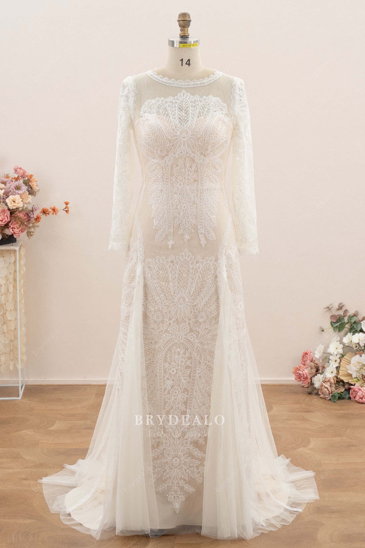 boho lace long wedding dress