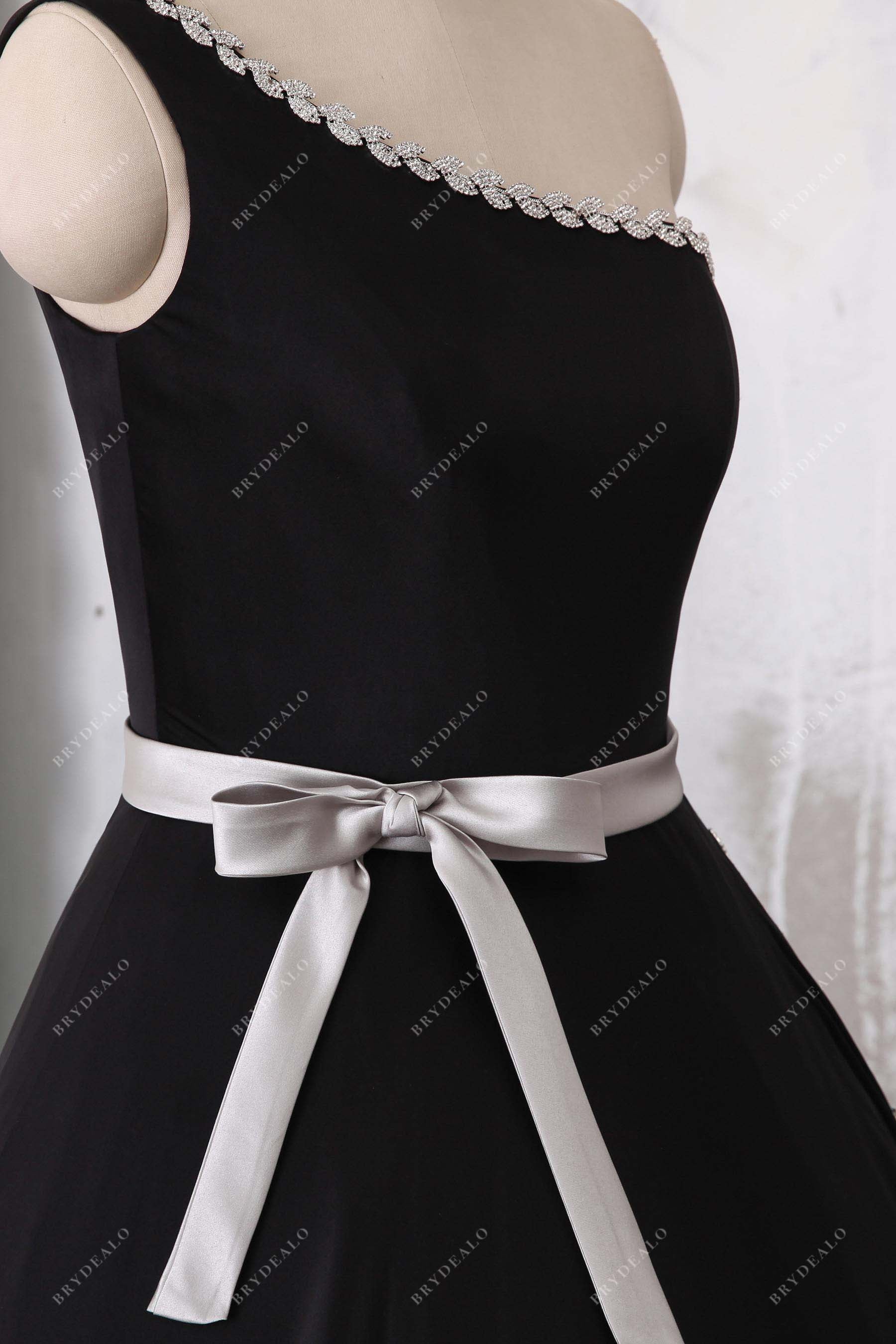 bowknot black satin taffeta prom gown
