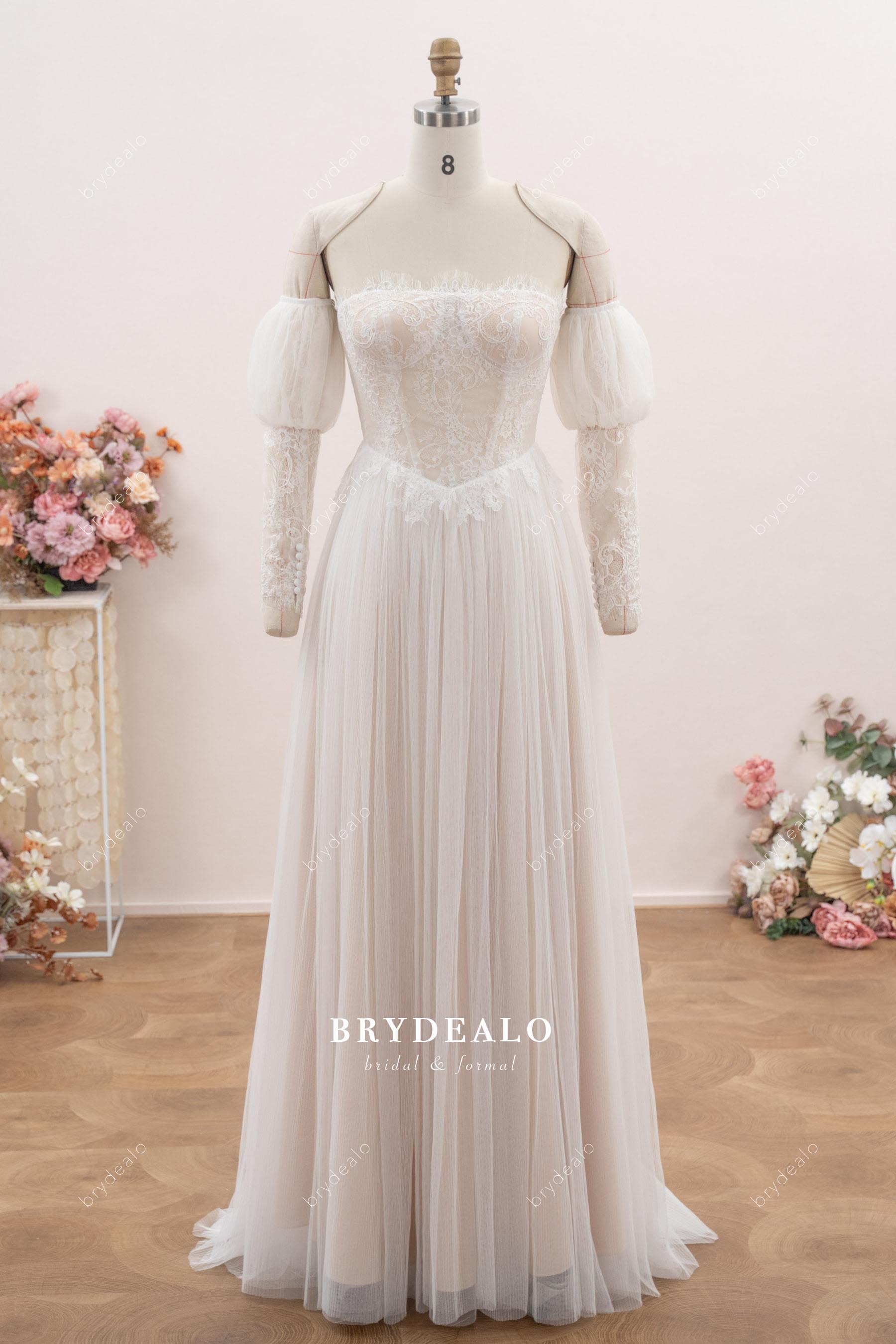 bubble basque waist pleate tulle wedding dress