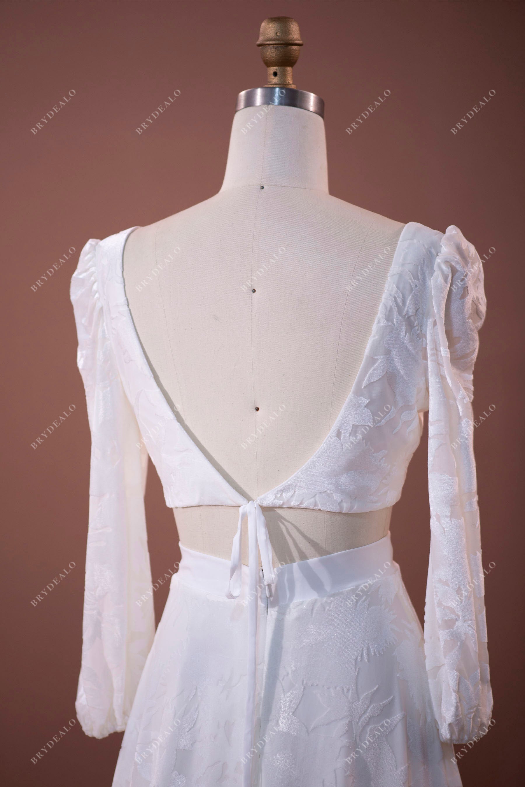 V-back velvet bridal dress