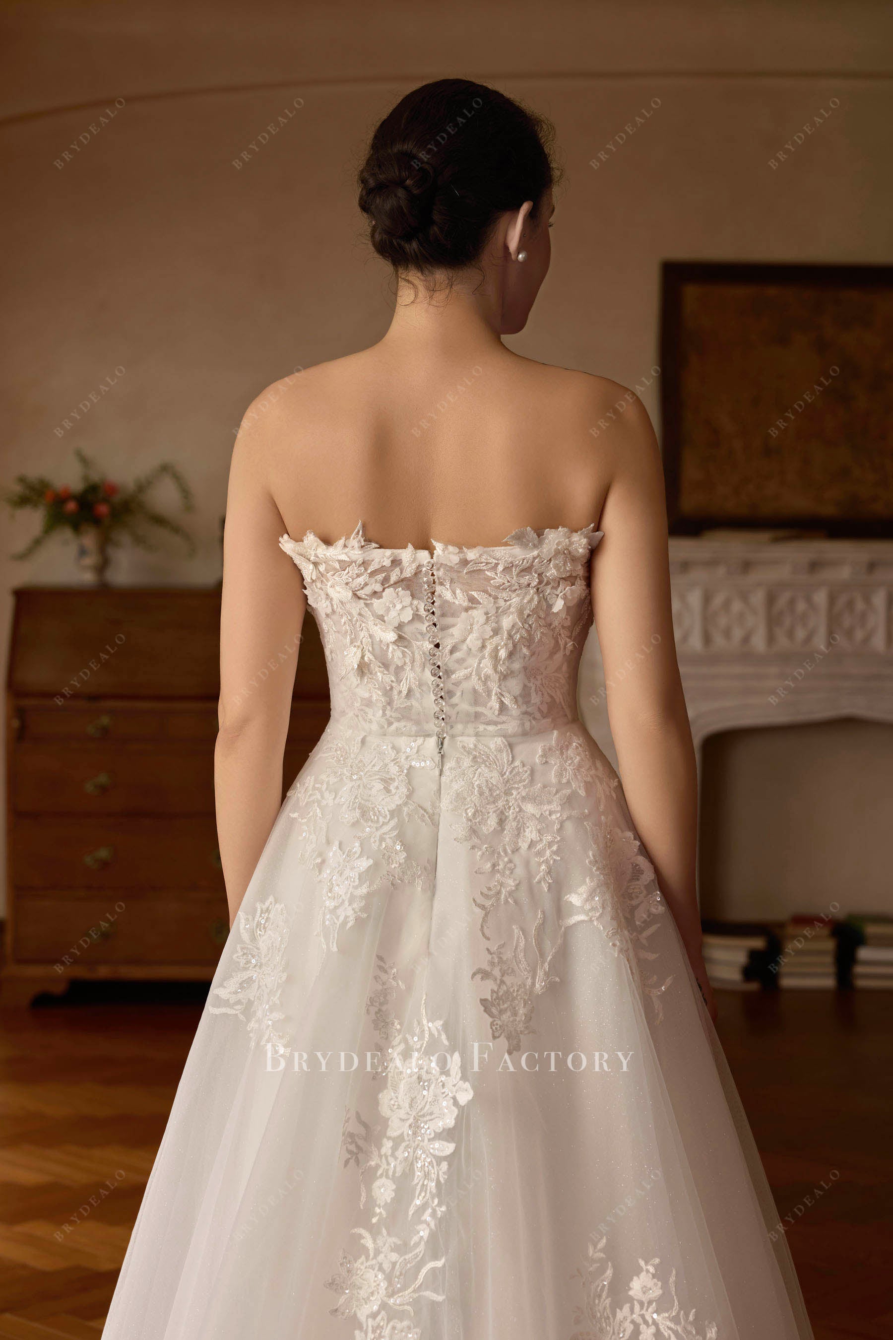 buttoned back lace bridal dress