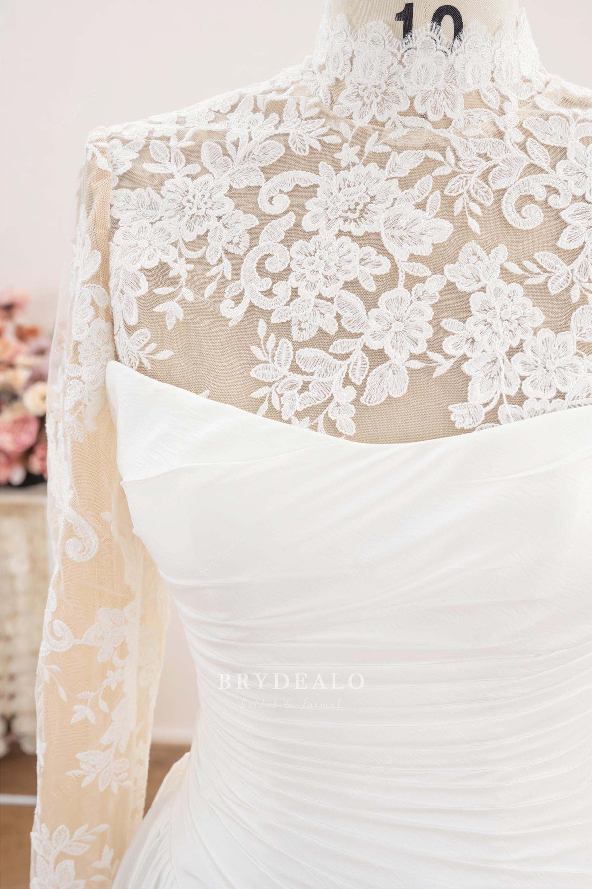buttoned lace back satin wedding dress