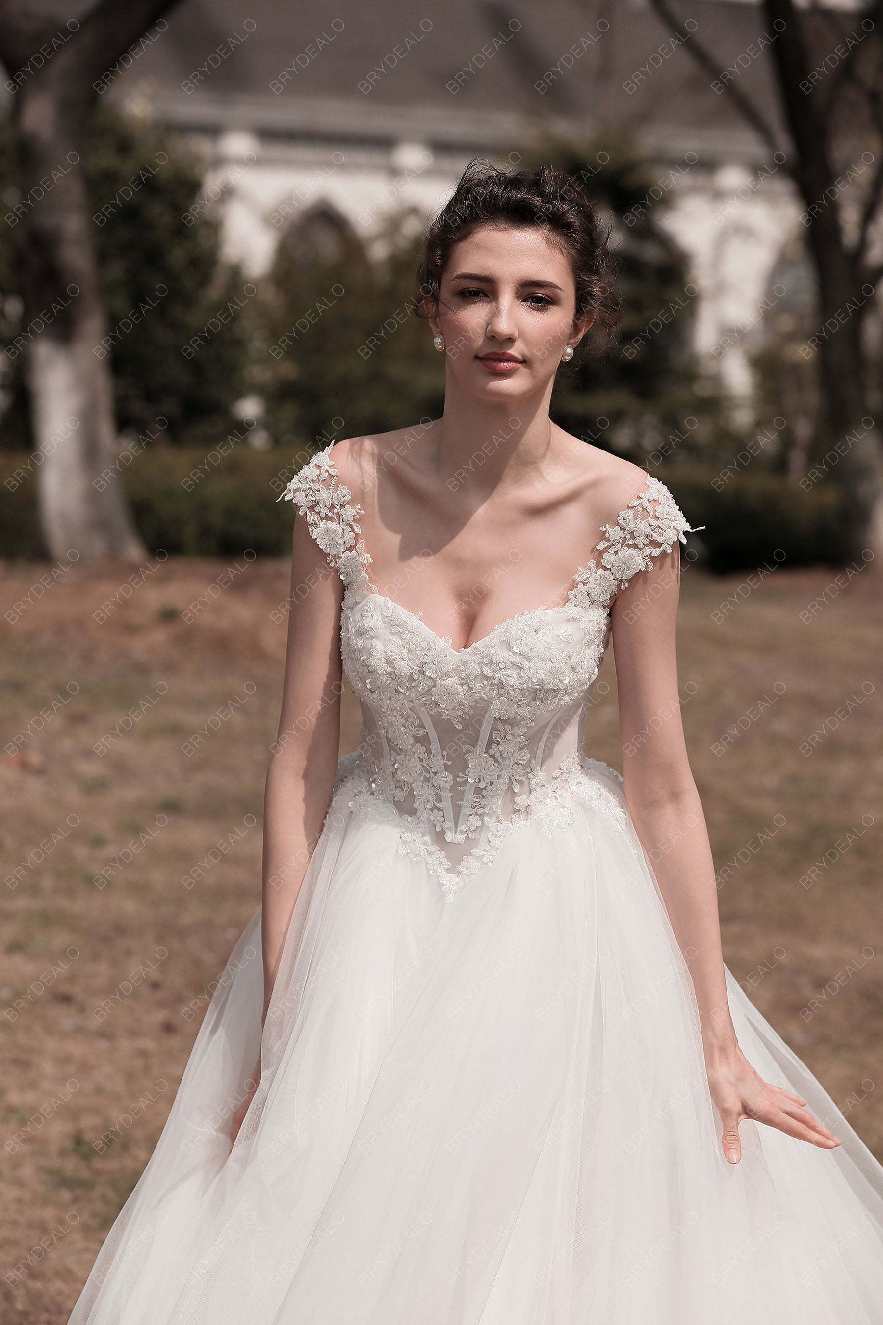 cap sleeve drop waist wedding dress Enchanting Cap Sleeve Ball Gown