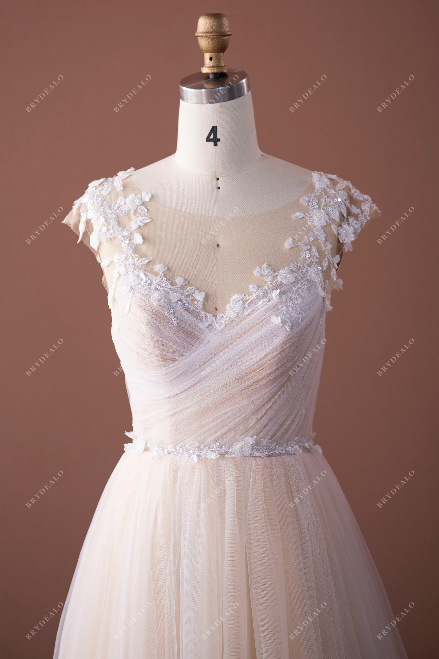 lace sequin cap sleeve tulle wedding dress