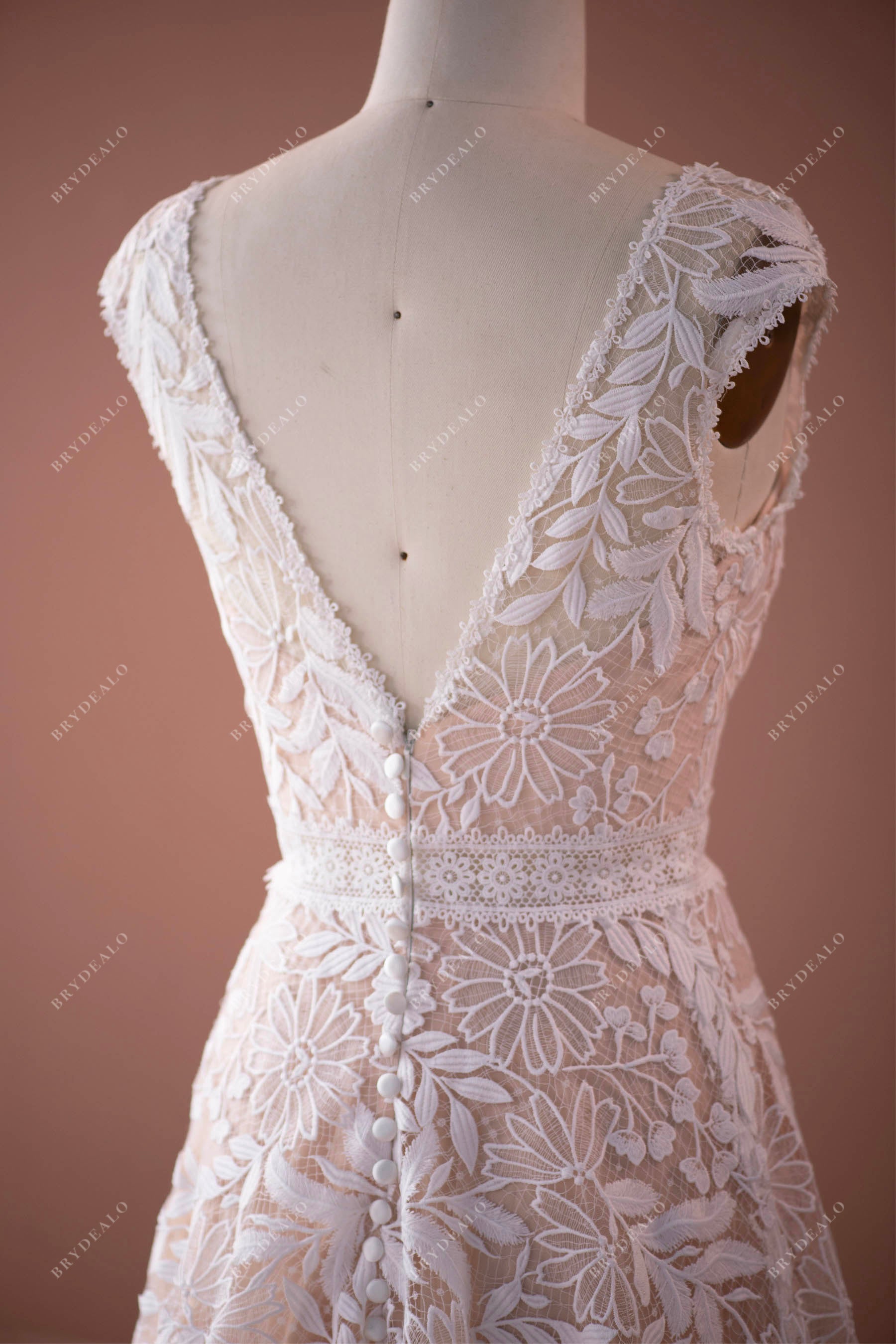cap sleeve v-back lace wedding dress 