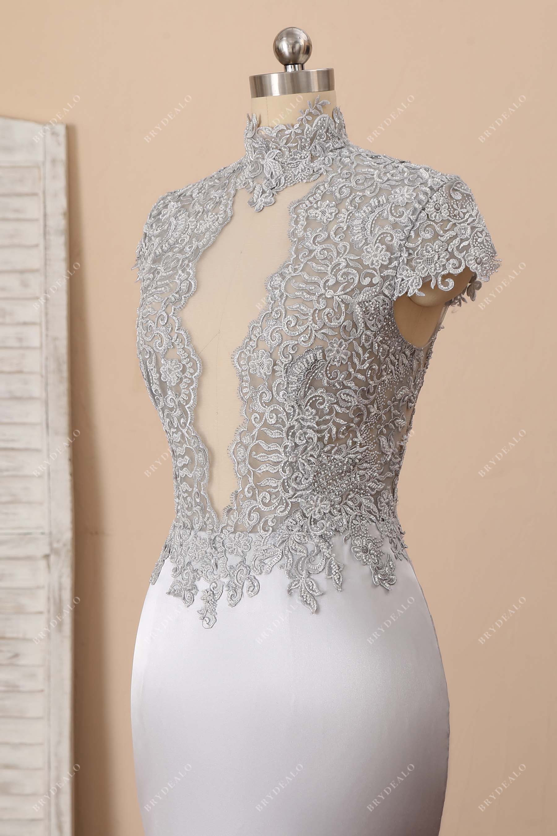 beaded lace cap sleeve prom dress
