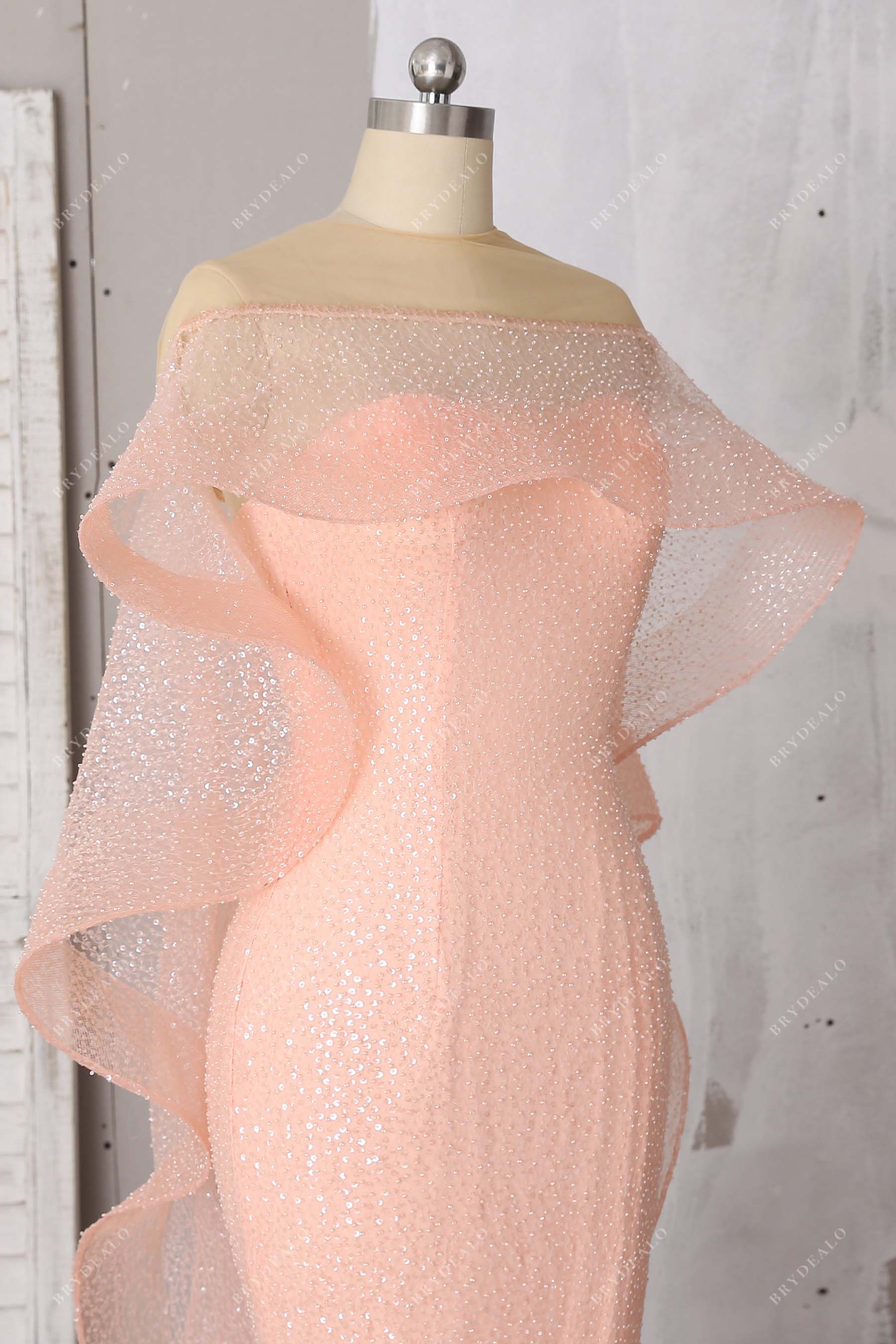 peach pink glitter sequin evening dress