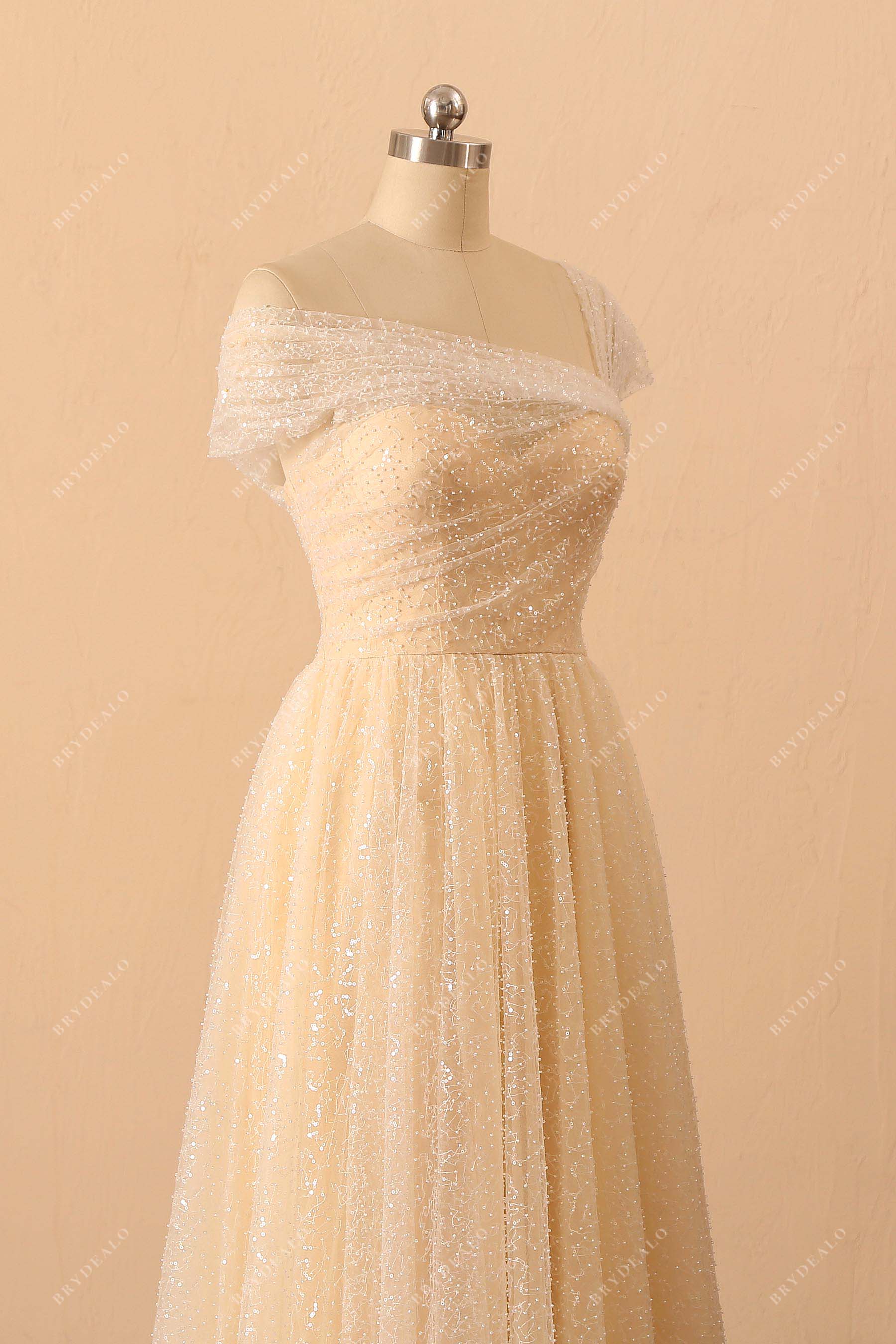 shimmery champagne tulle bridal dress