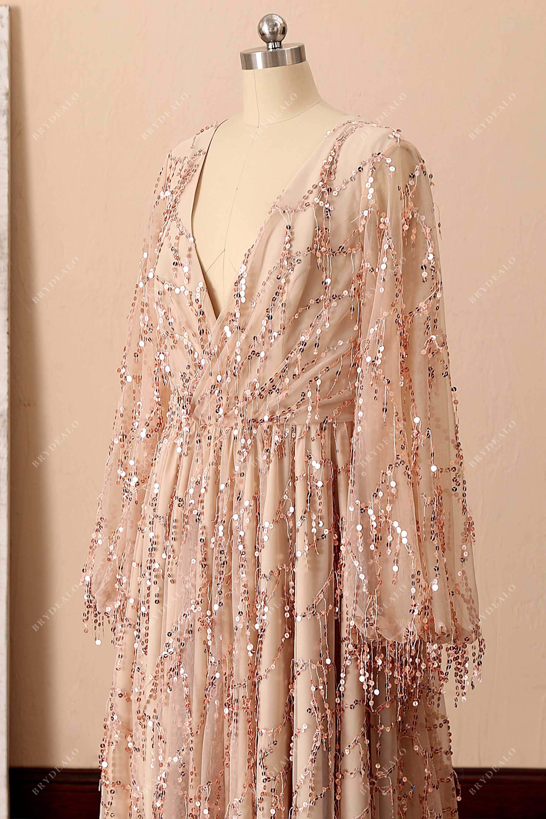 sequin tassel puffy prom dress