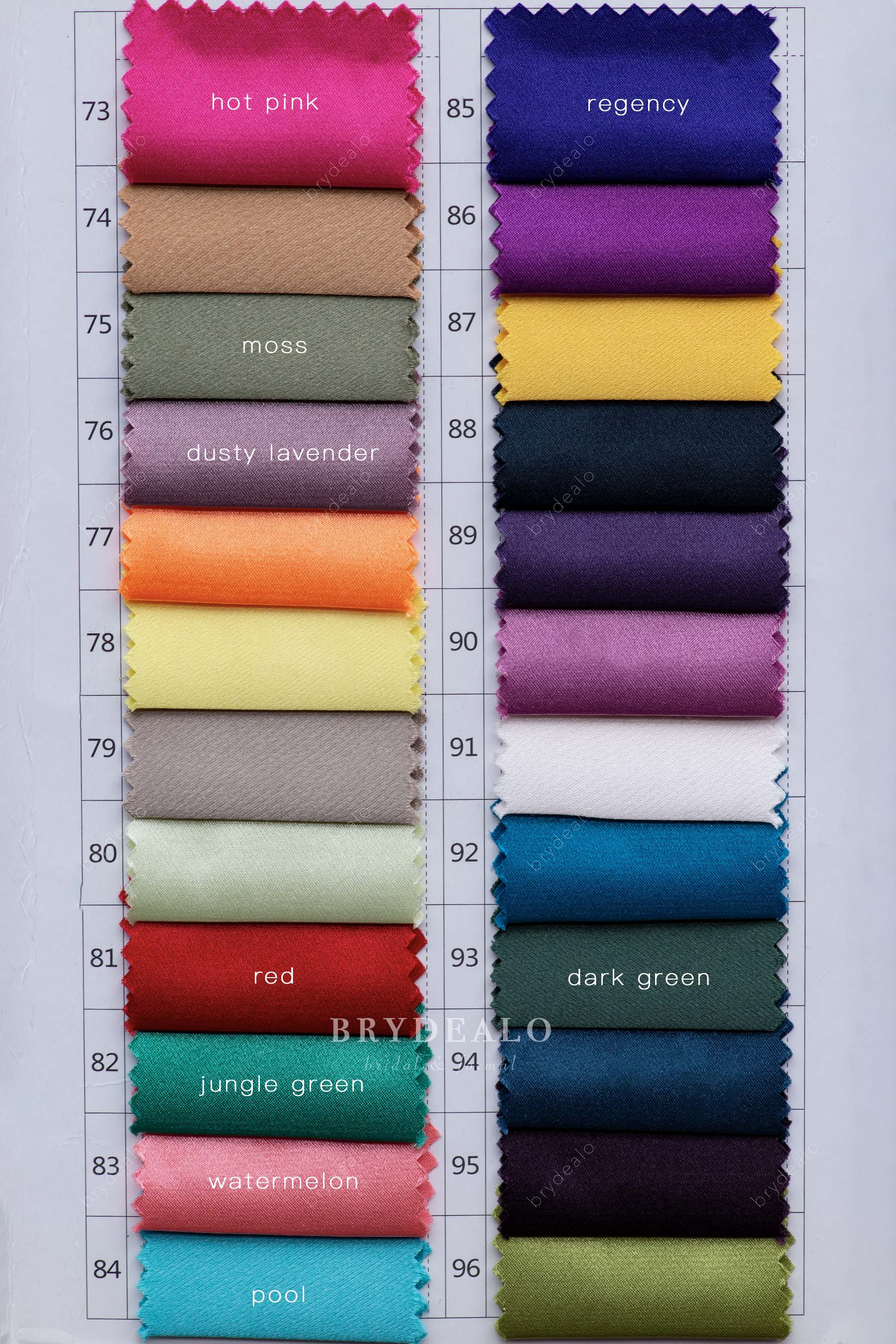 charmeuse fabric chart for custom dresses