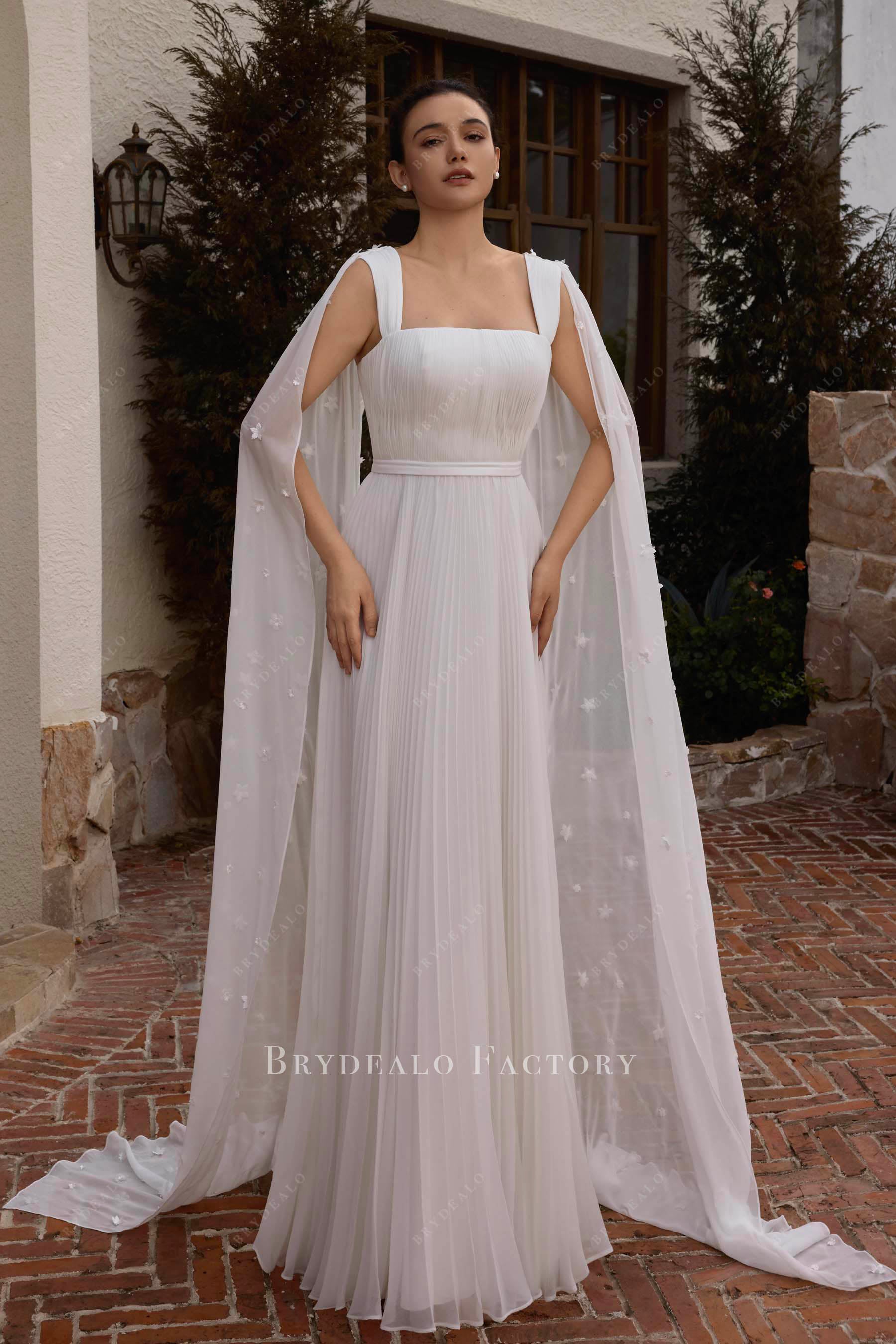 chiffon shoulder veil bridal dress