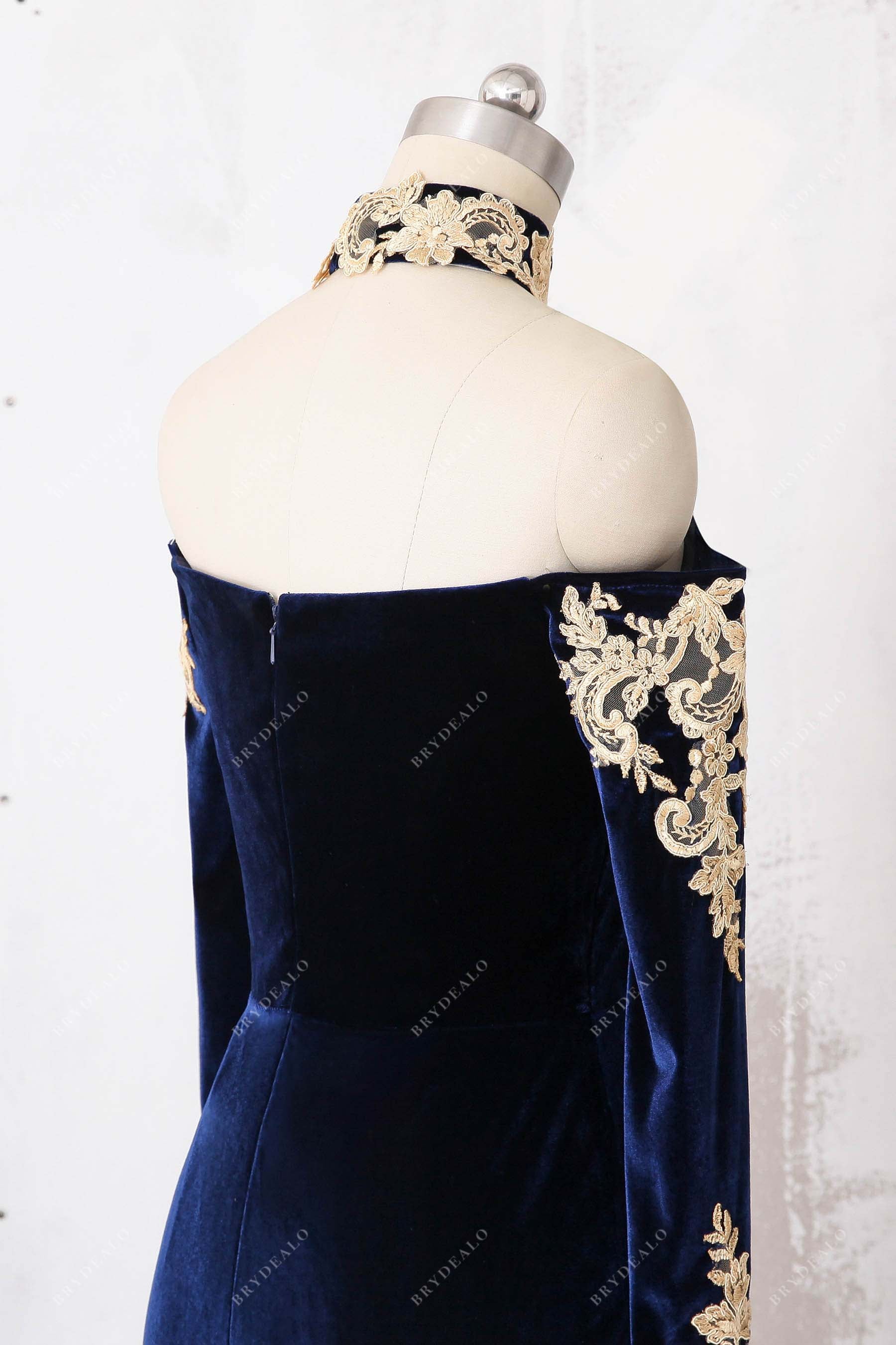 open back velvet prom dress