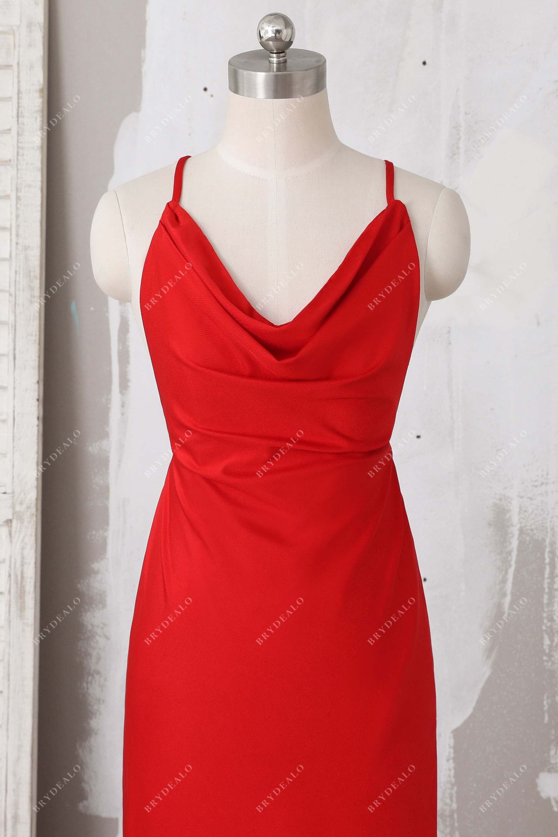 thin straps cowl neck evening dress
