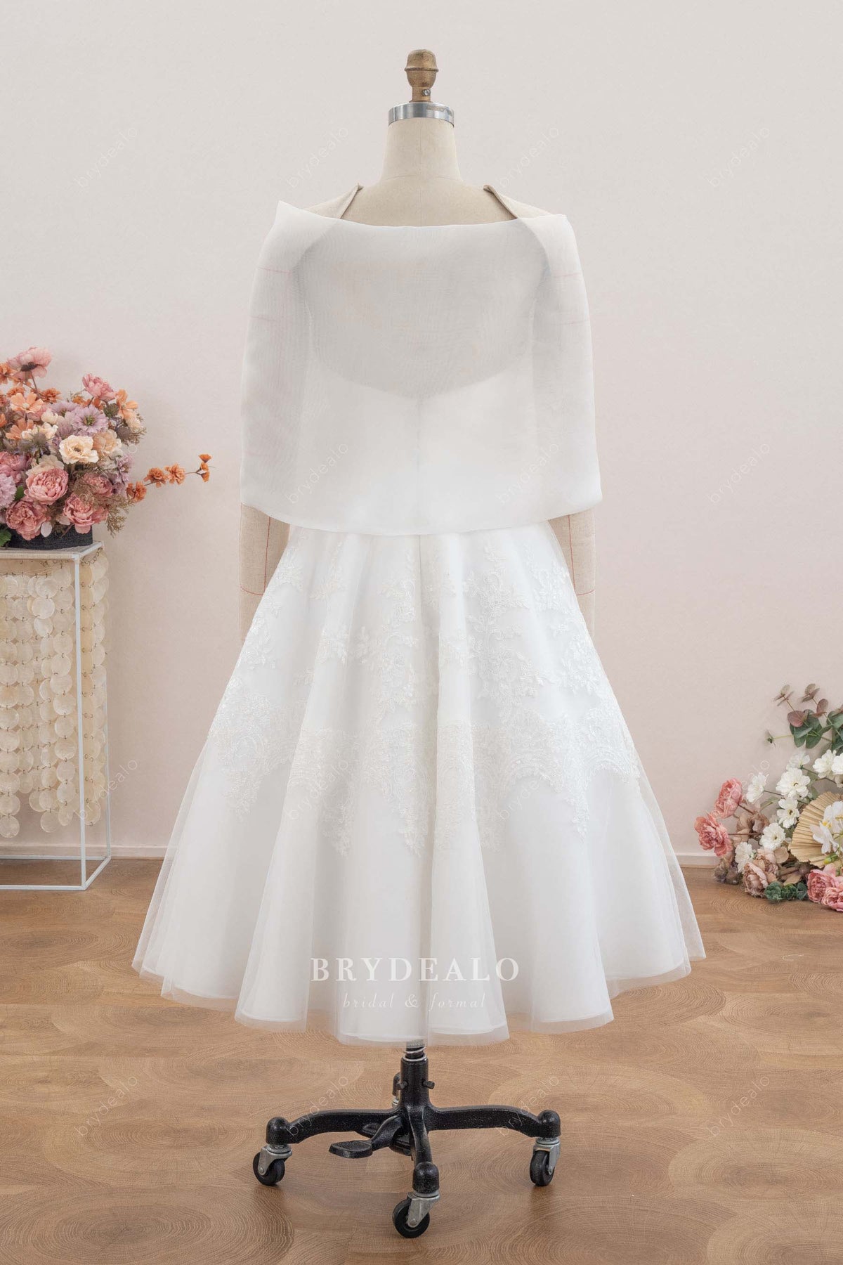 crepe wrap lace wedding dress