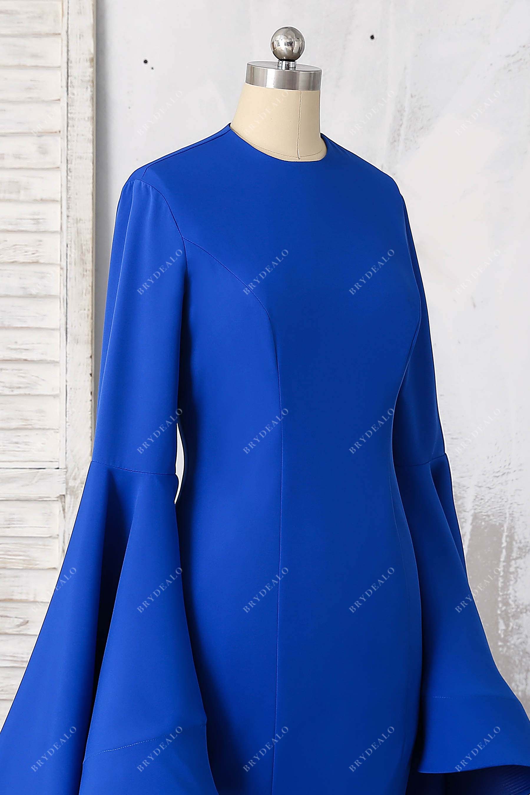 crew neck matte rotal blue prom gown