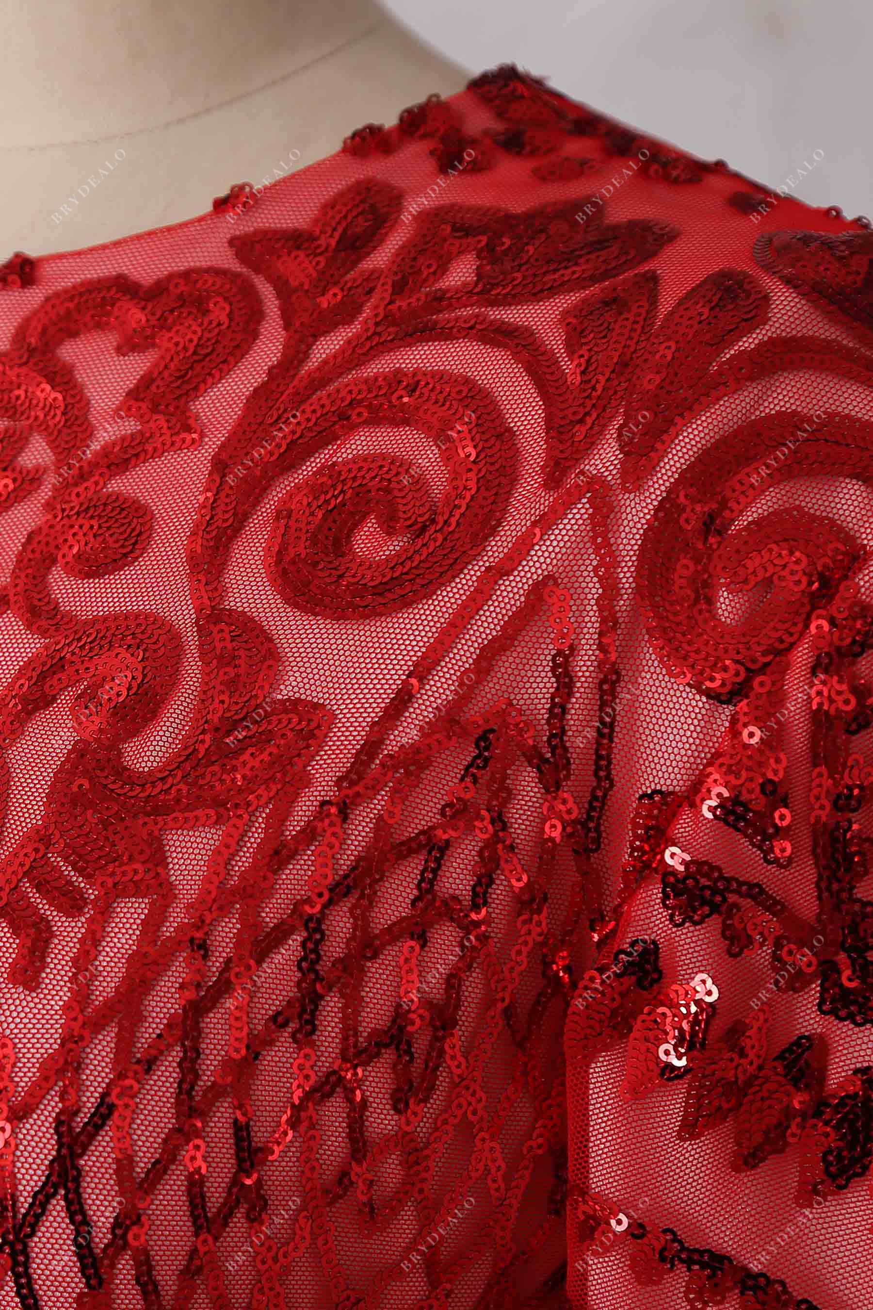 crew neck red sequin cocktail gown