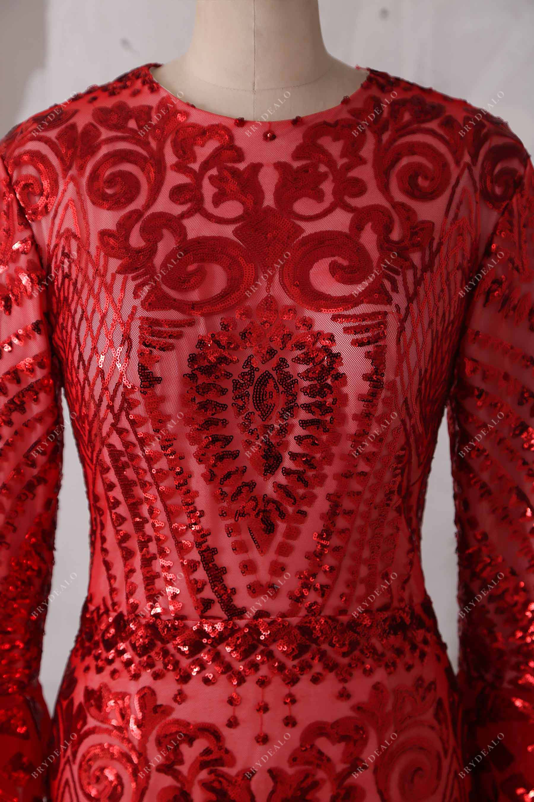 crew neck red sequin prom dress