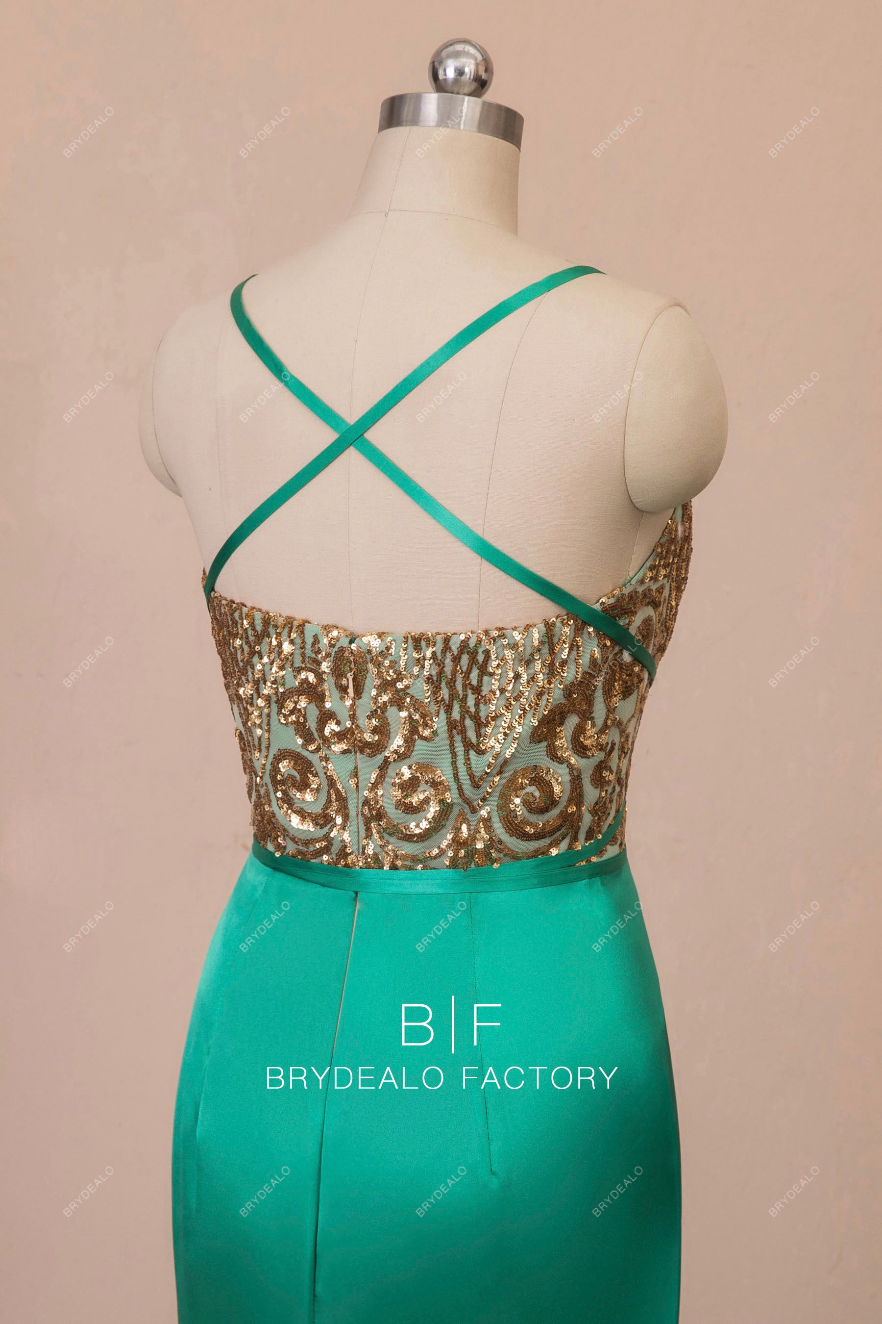 gold lace strappy back prom dress