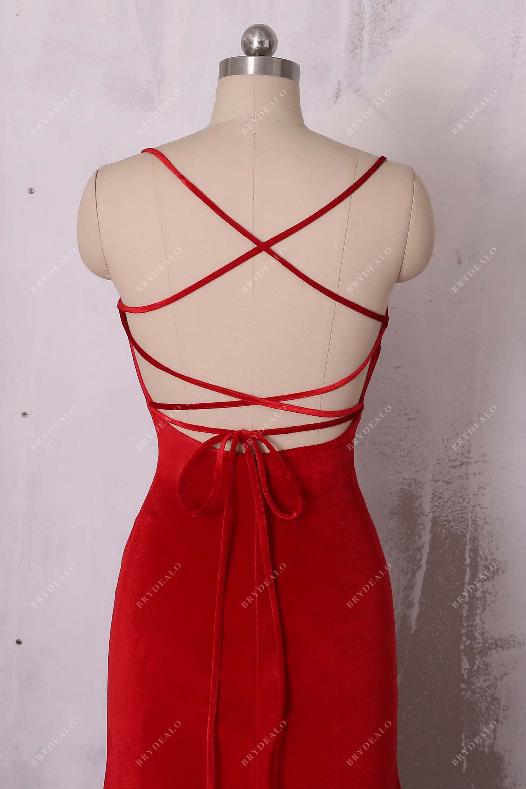 red velvet crisscross back prom dress