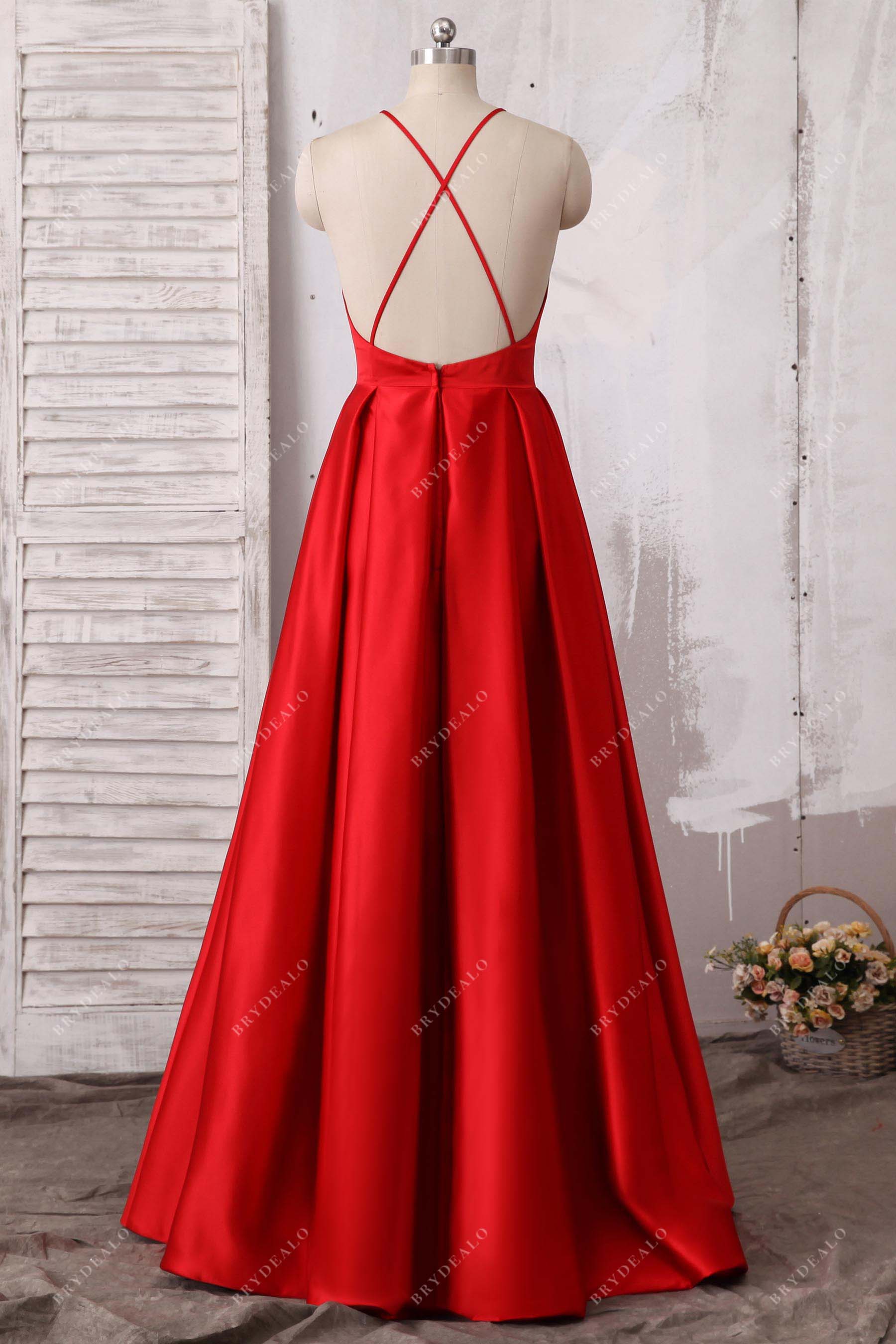 crisscross back pleated floor length formal dress
