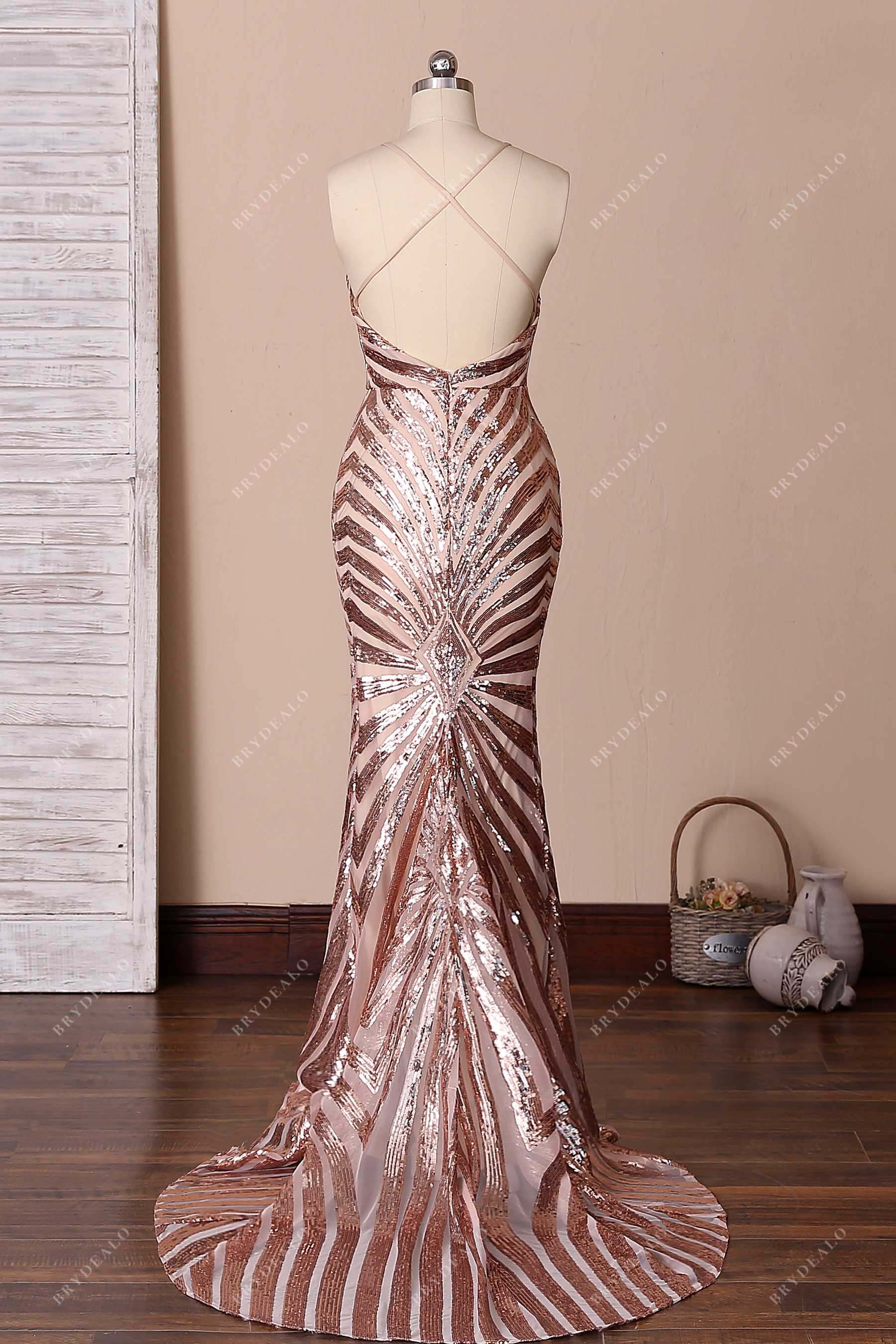 crisscross open back trumpet formal dress