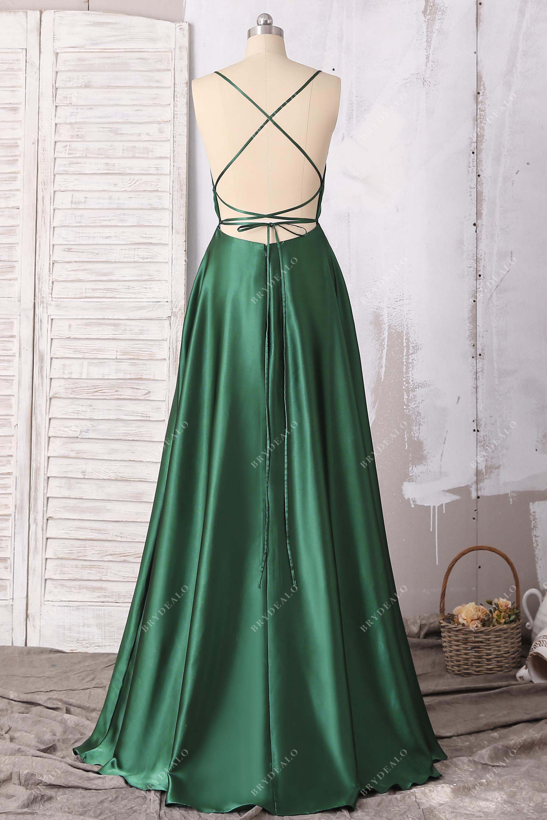 Bowkot Satin A Line Green Halter Prom Dress With Slit Bowkot Satin A Line Green Halter Prom Dress With Slit