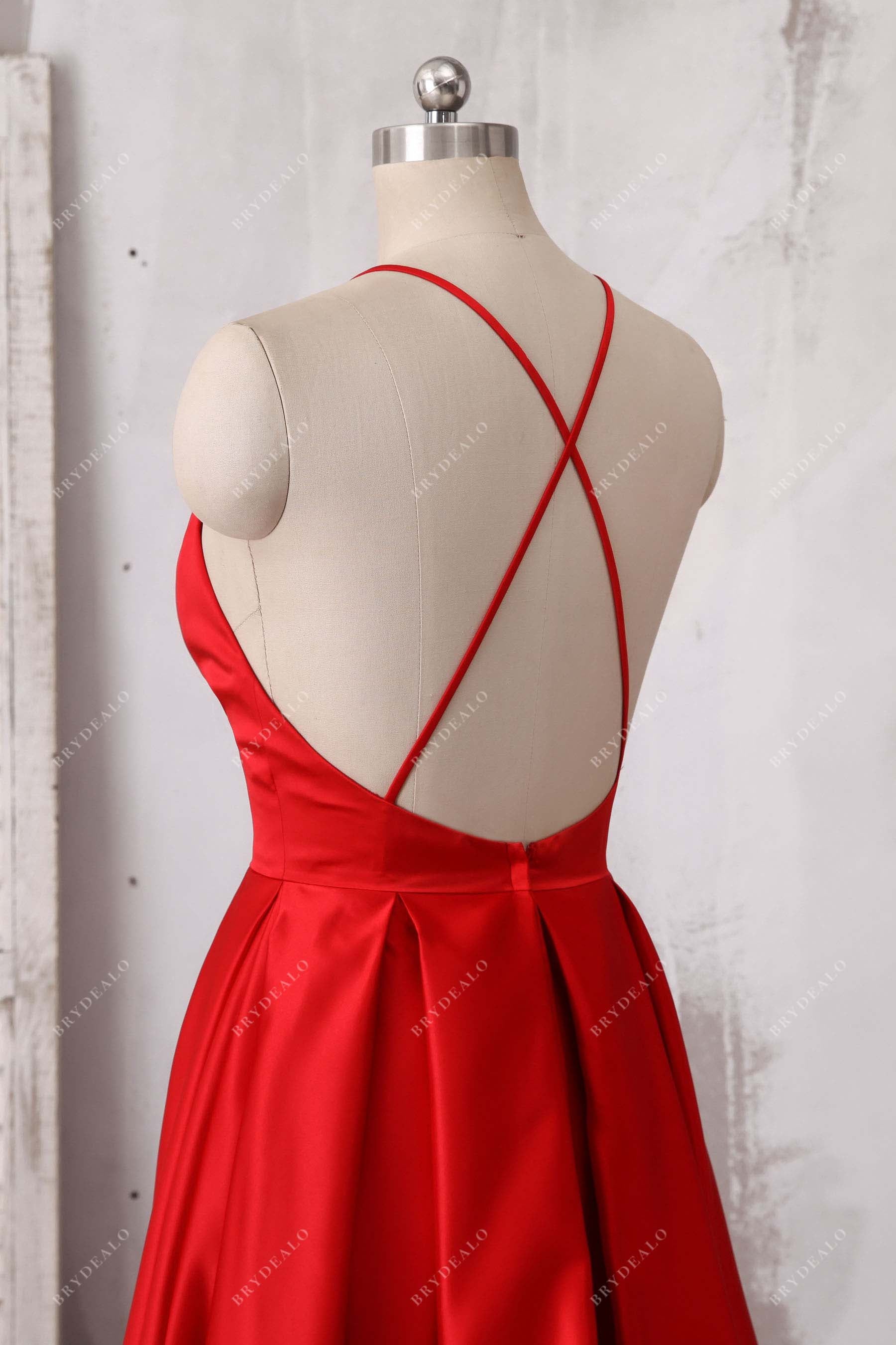 crisscross back pleated prom dress