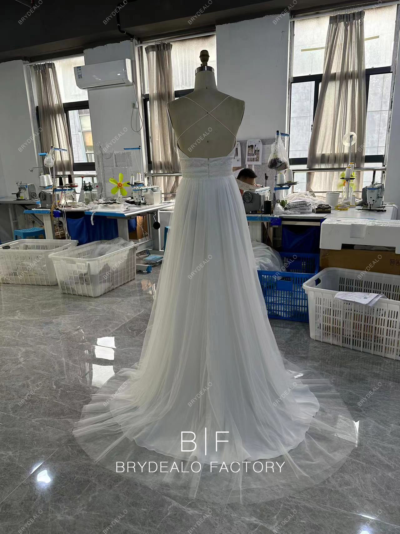 crisscross open back wedding dress