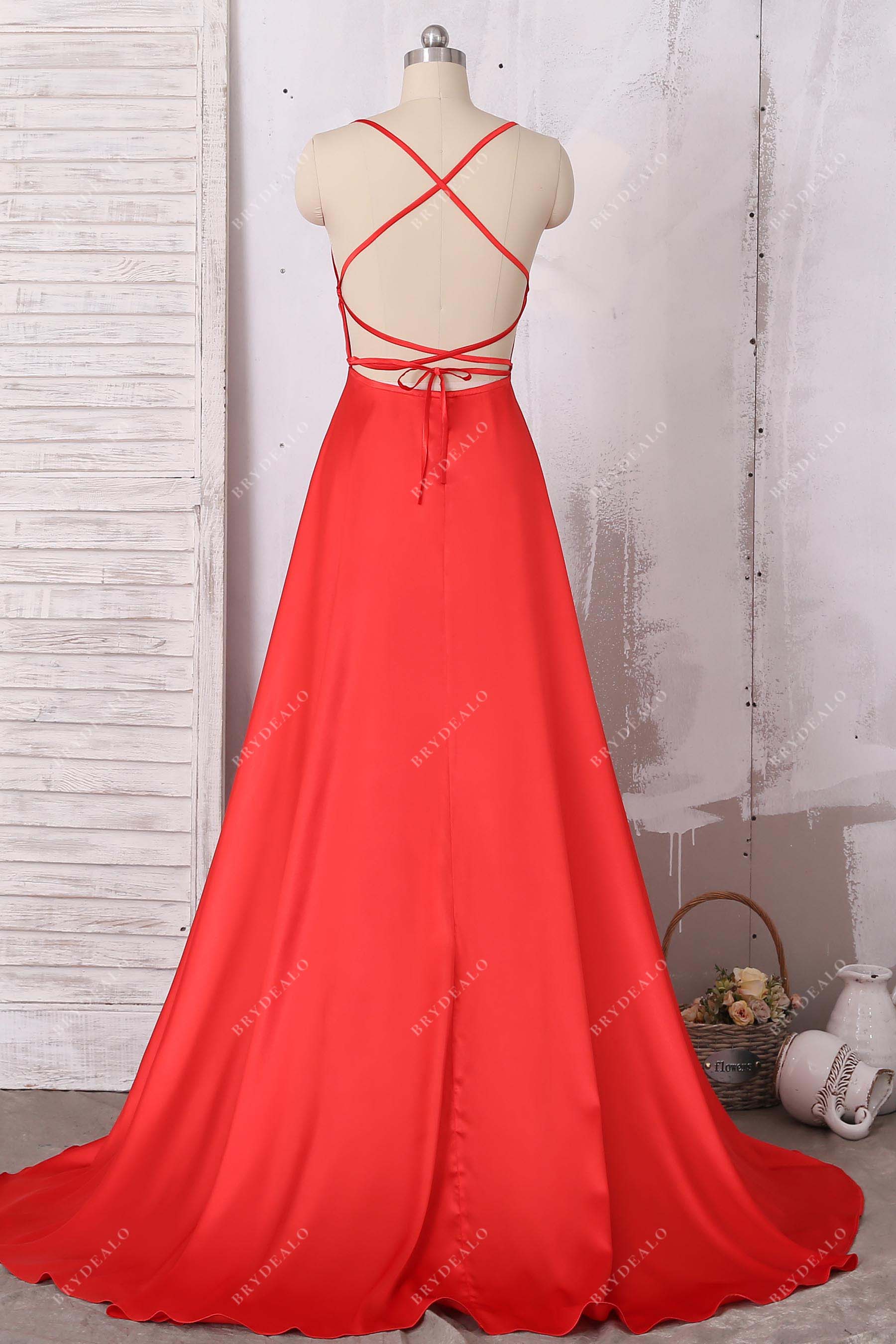 strappy open back charmeuse formal dress