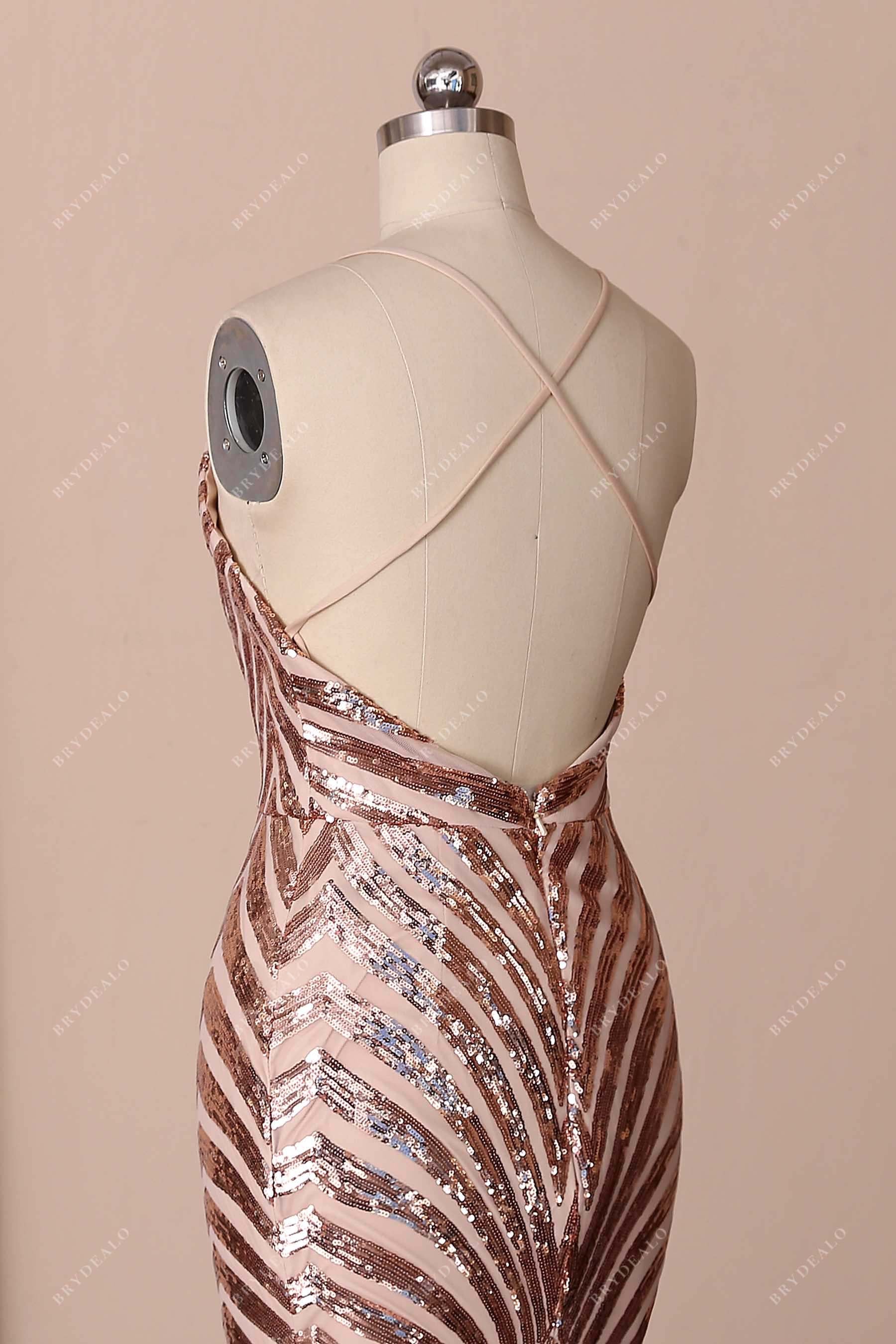 strappy open back prom dress