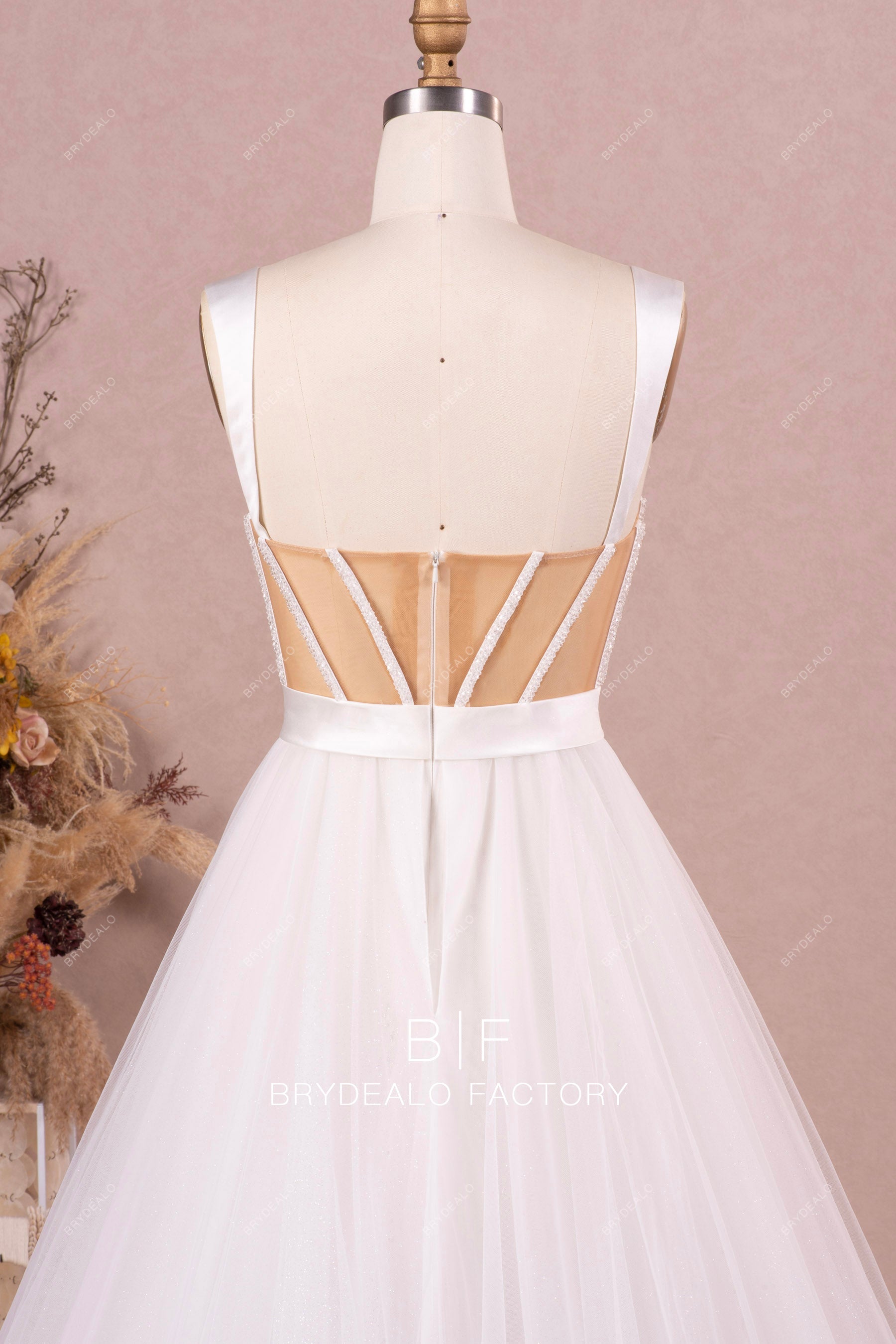 crystal boning illusion corset wedding gown