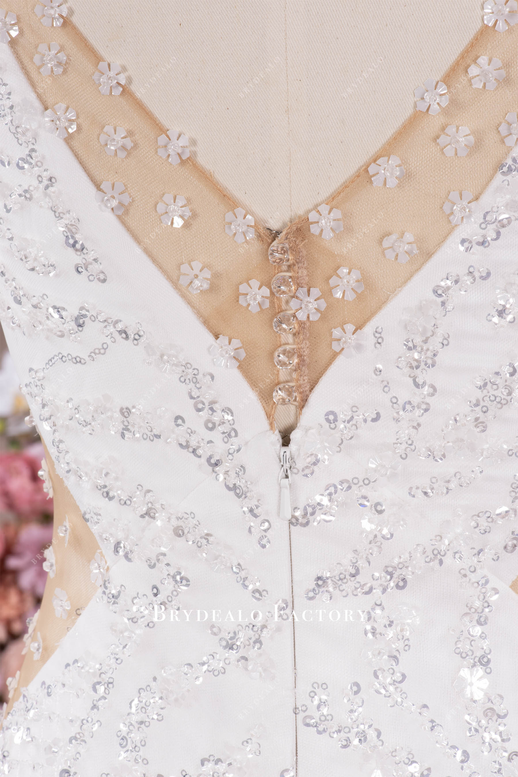 crystal closure wedding dress