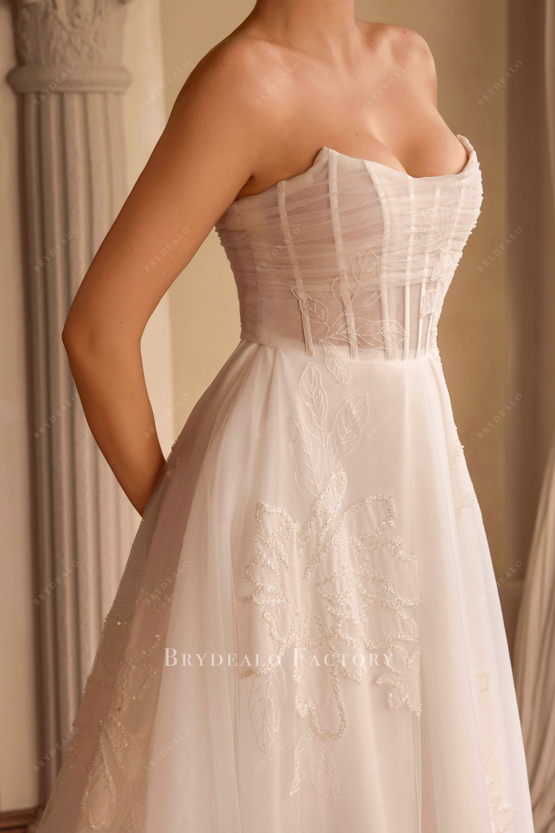 curve neckline wedding dress