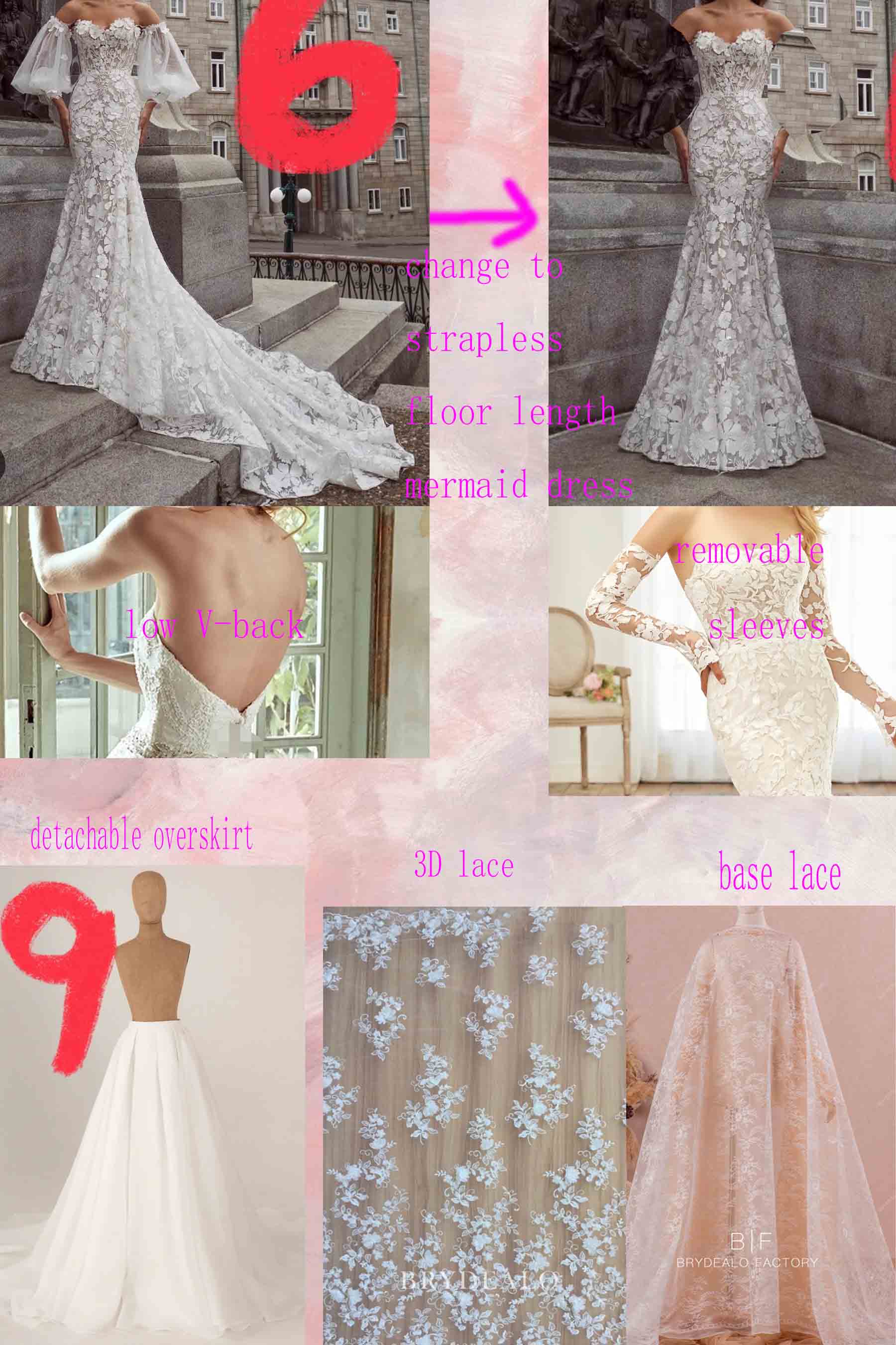 custom 3D lace mermaid overskirt wedding dress