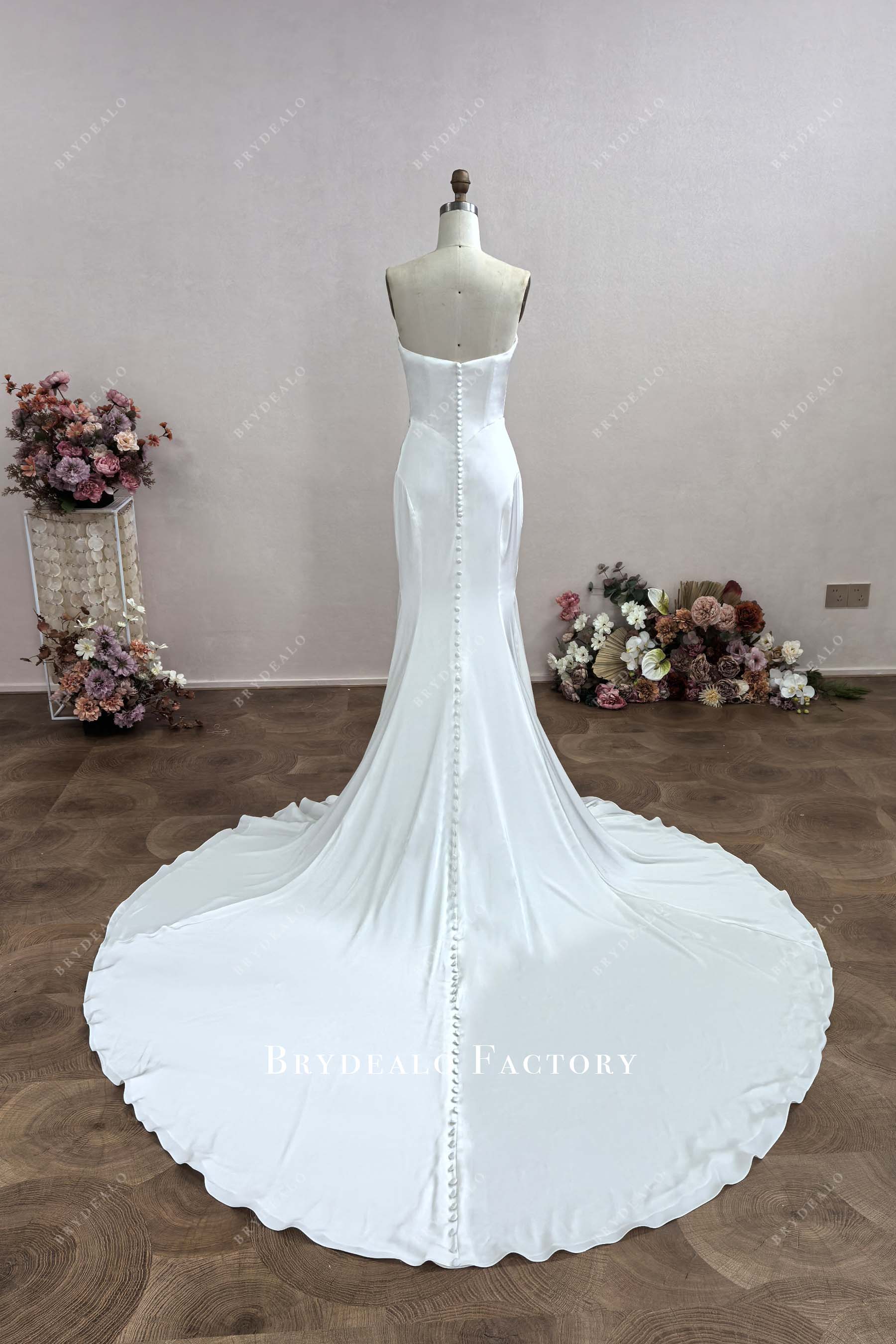custom acetic satin chapel train wedding dress