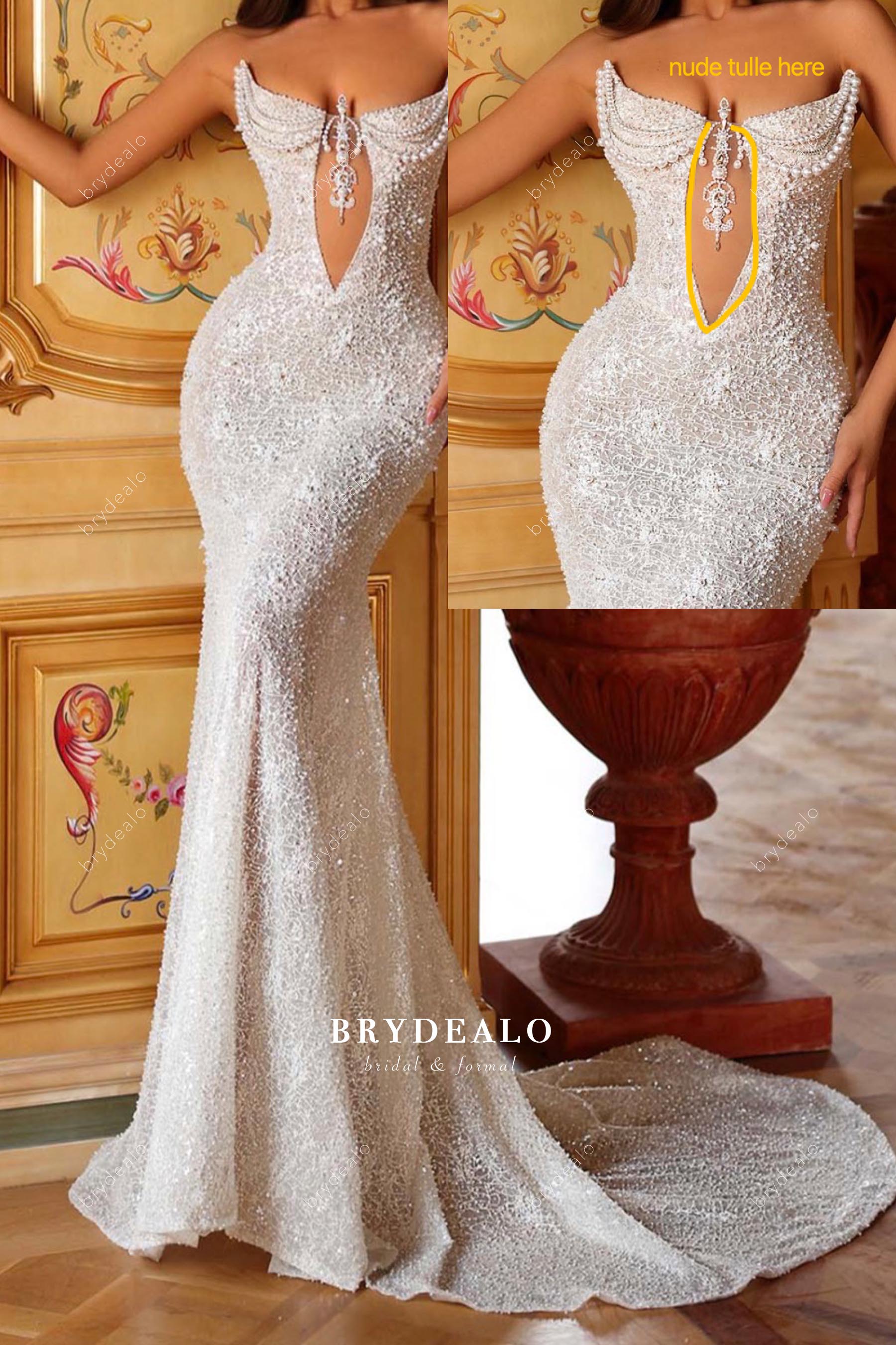 custom beaded lace mermaid wedding dress