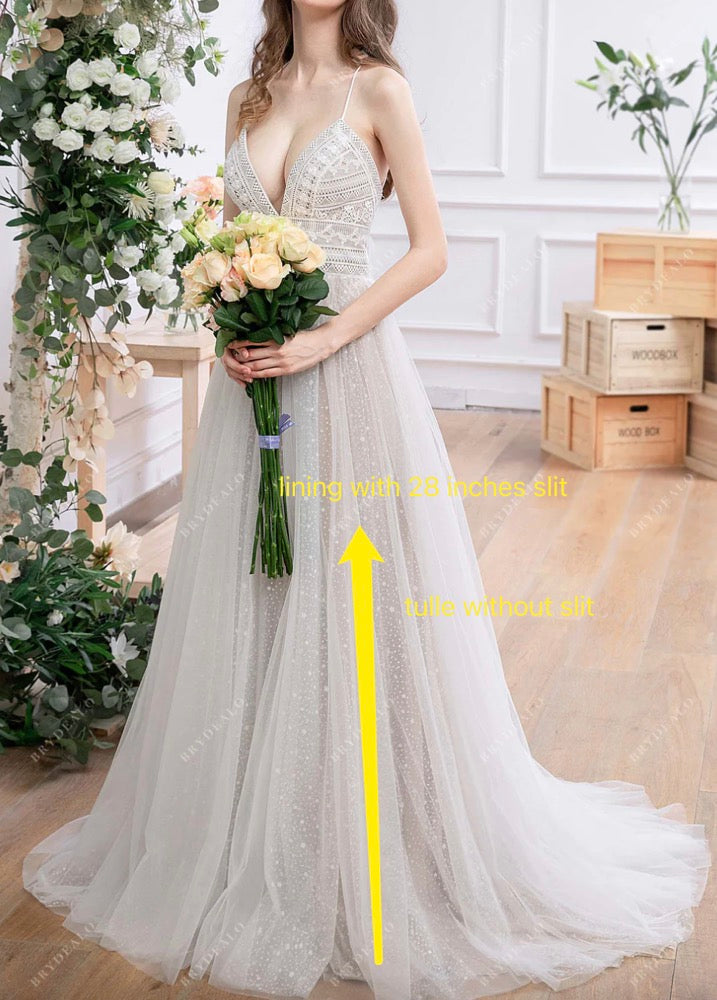Custom Boho Lace CrissCross Back Slit Wedding Dress – Brydealo