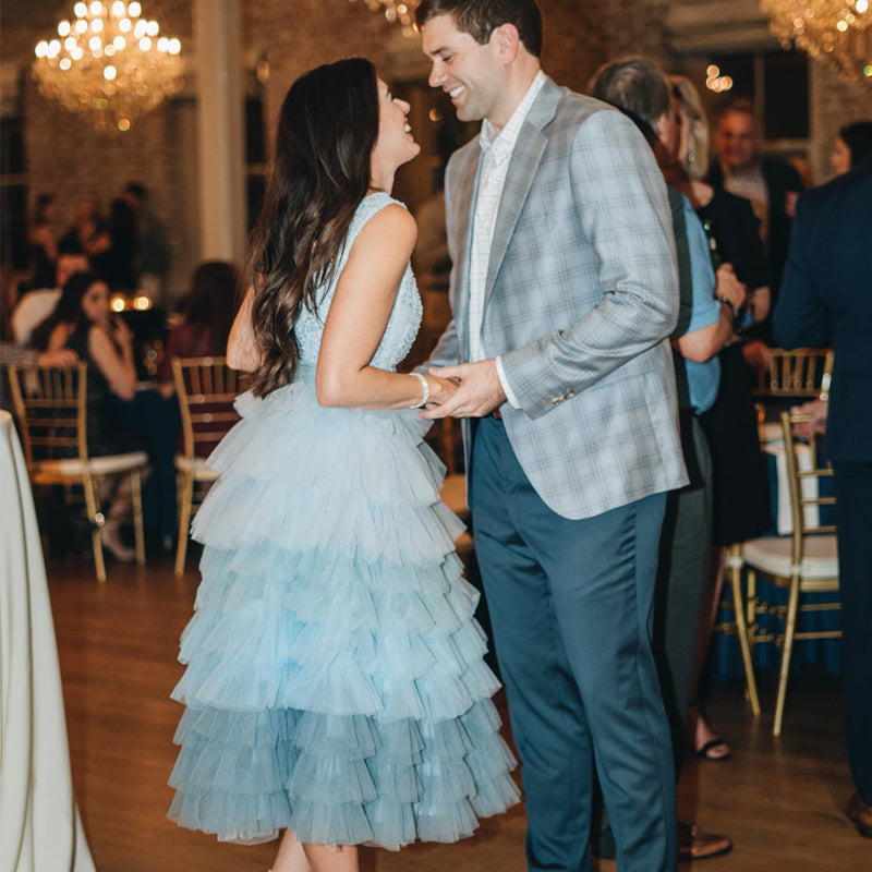custom ombre blue short engagement dress