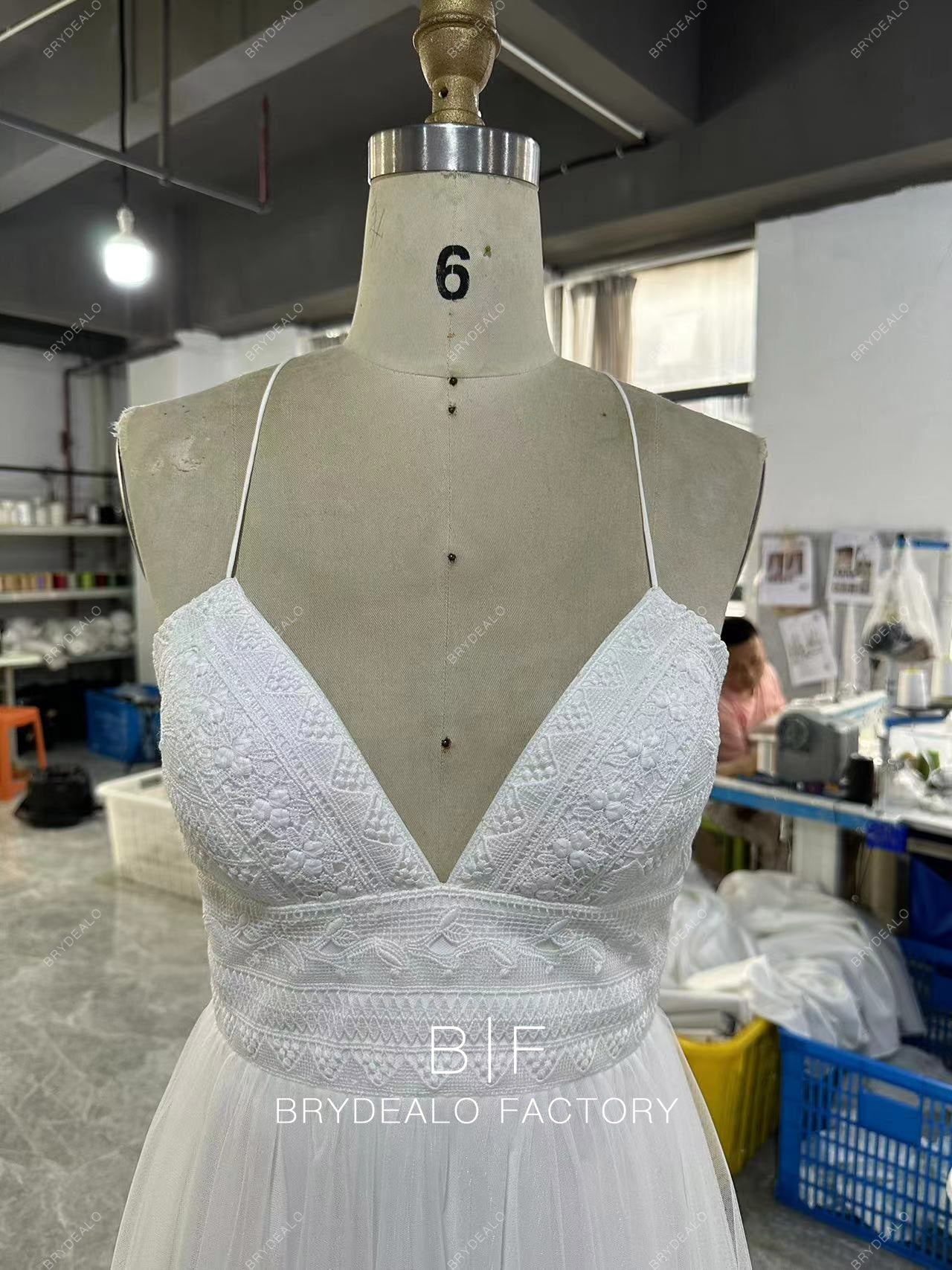 custom straps V-neck wedding dress