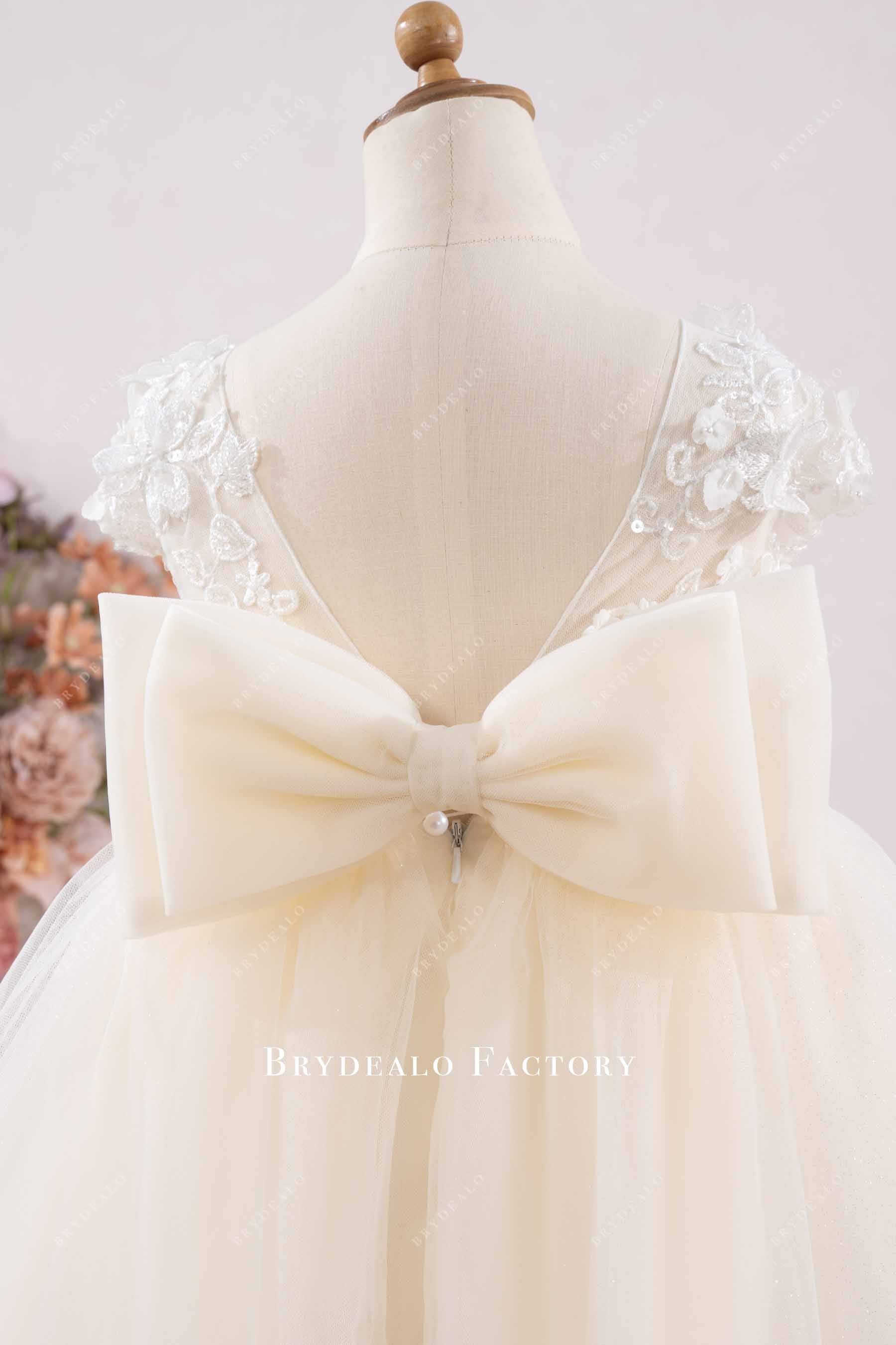 Ivory Flower Girl Dress with Beaded Lace and Bow