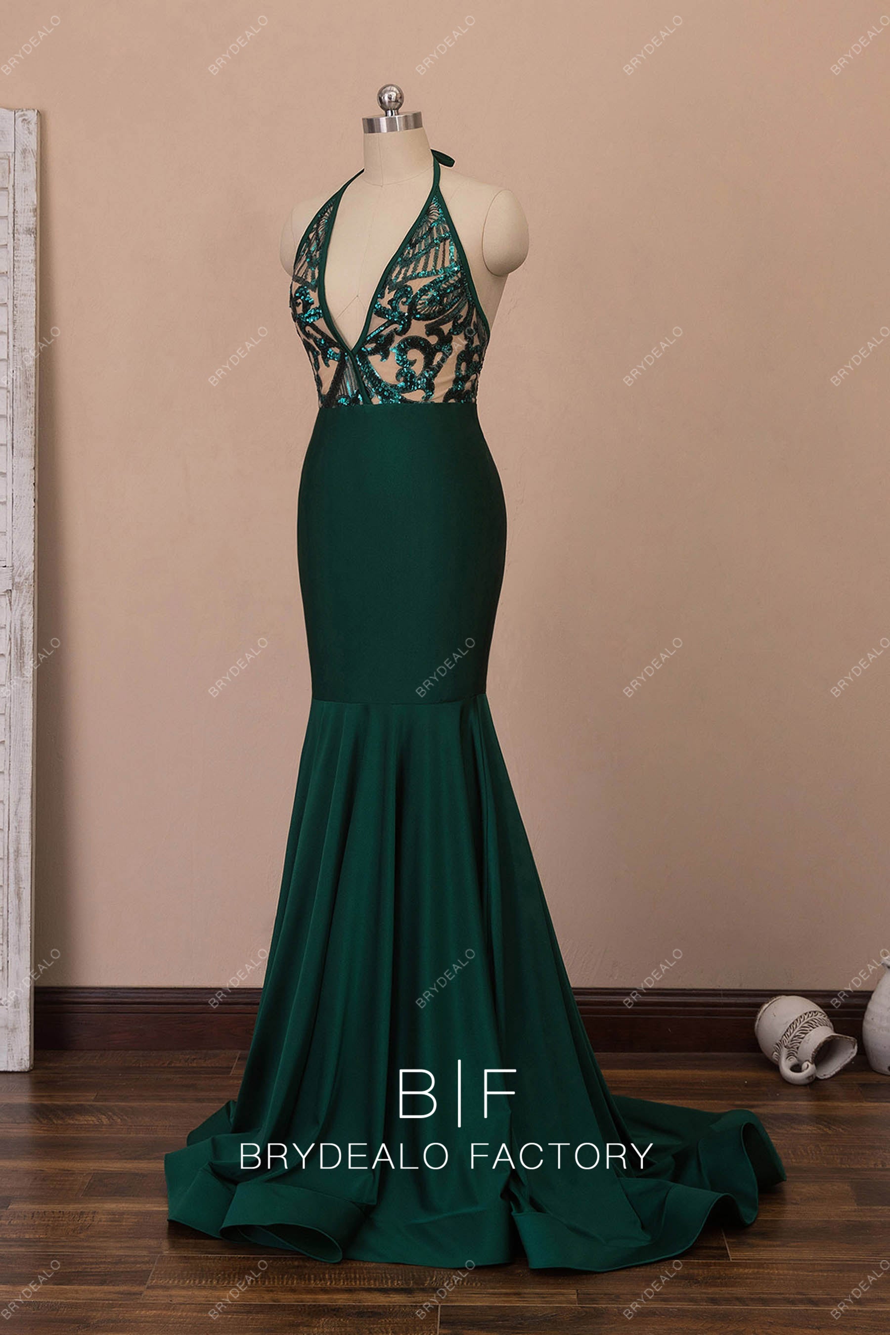 dark green sleeveless sequin jersey formal dress