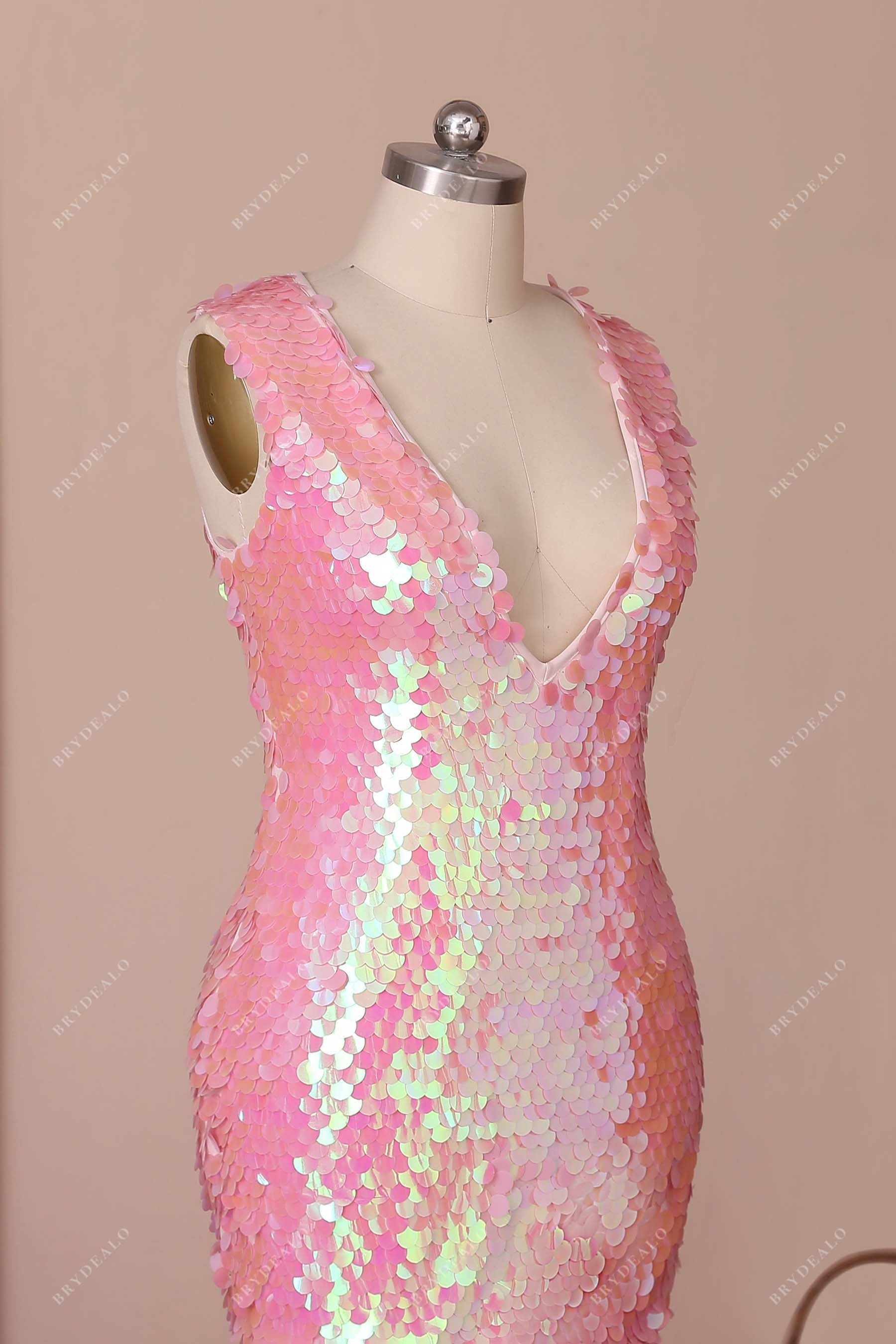 sleeveless sequin pink prom gown